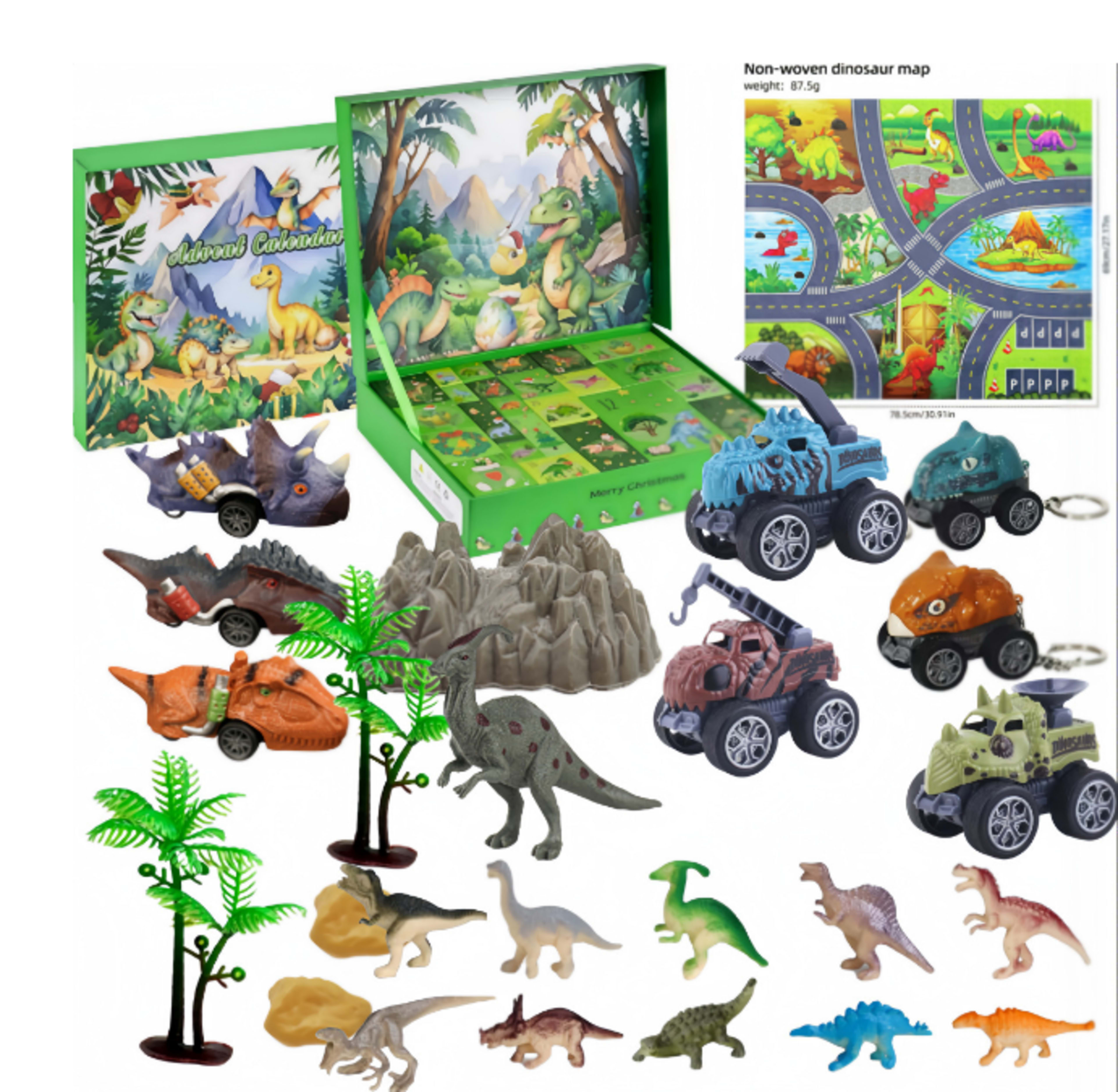 Dinosaur Advent Calendar 2026, 24PCS 24-Day Countdown Blind Box With Mini Dinosaur Toys, Dino Cars, Map & Playset Access