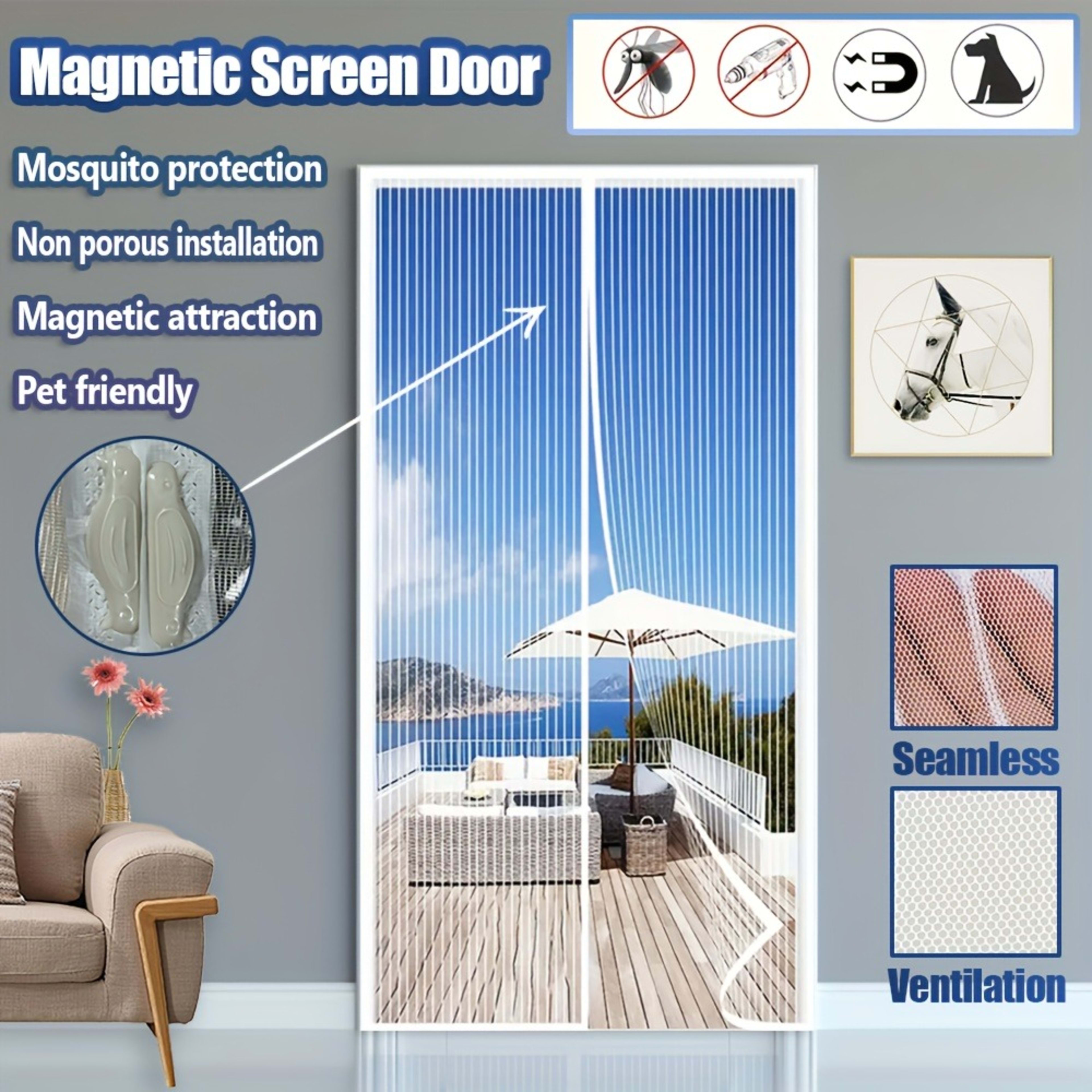 Automatic Self Closing Magnetic Screen Door  Heavy Duty Magnetic Closure, No Drilling Required, Suitable For Indoor Outd 1