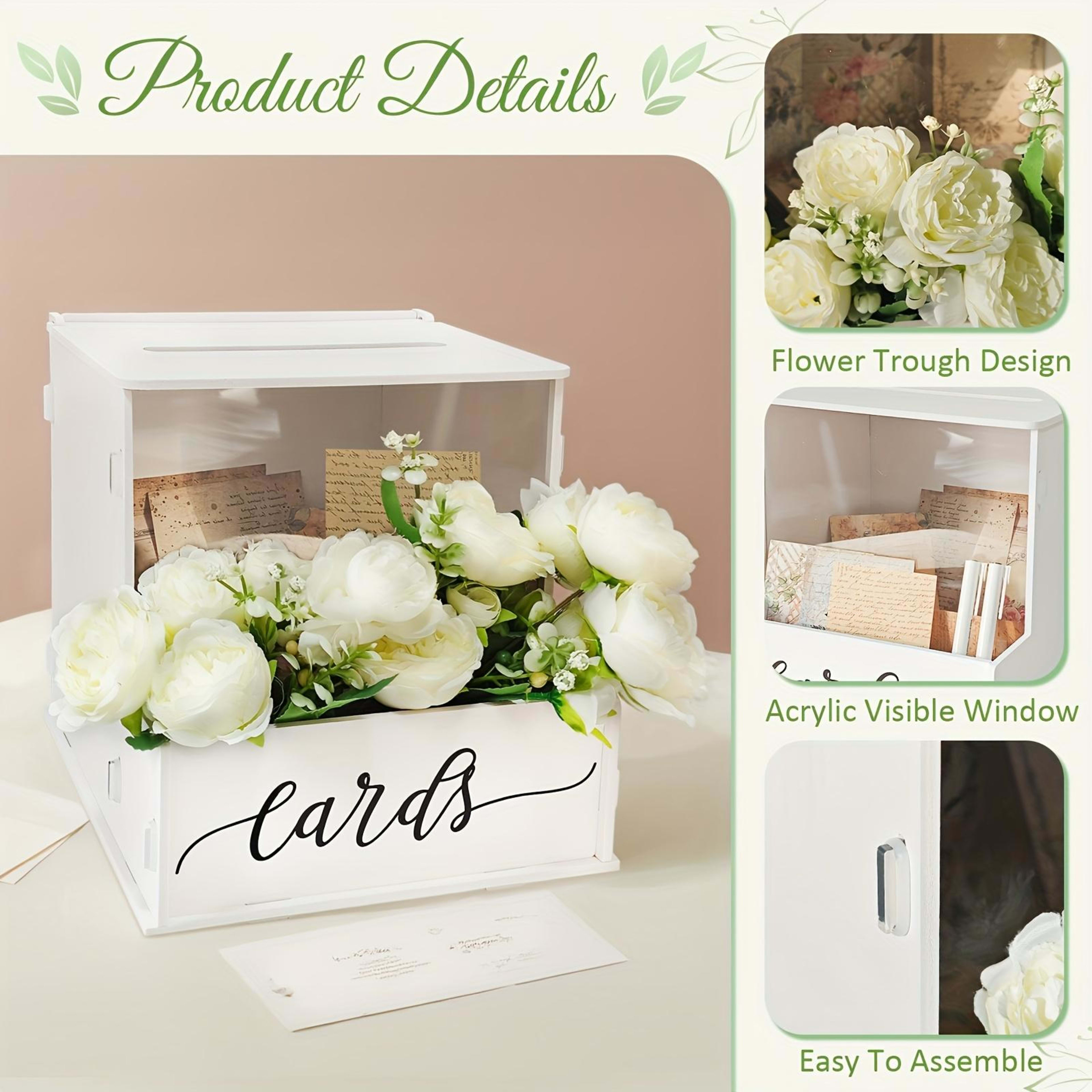 Elegant White PVC Rectangular Wedding Card Box With Lockable Lid  Durable Decorative Gift Box For Wedding Money, Favors, 5
