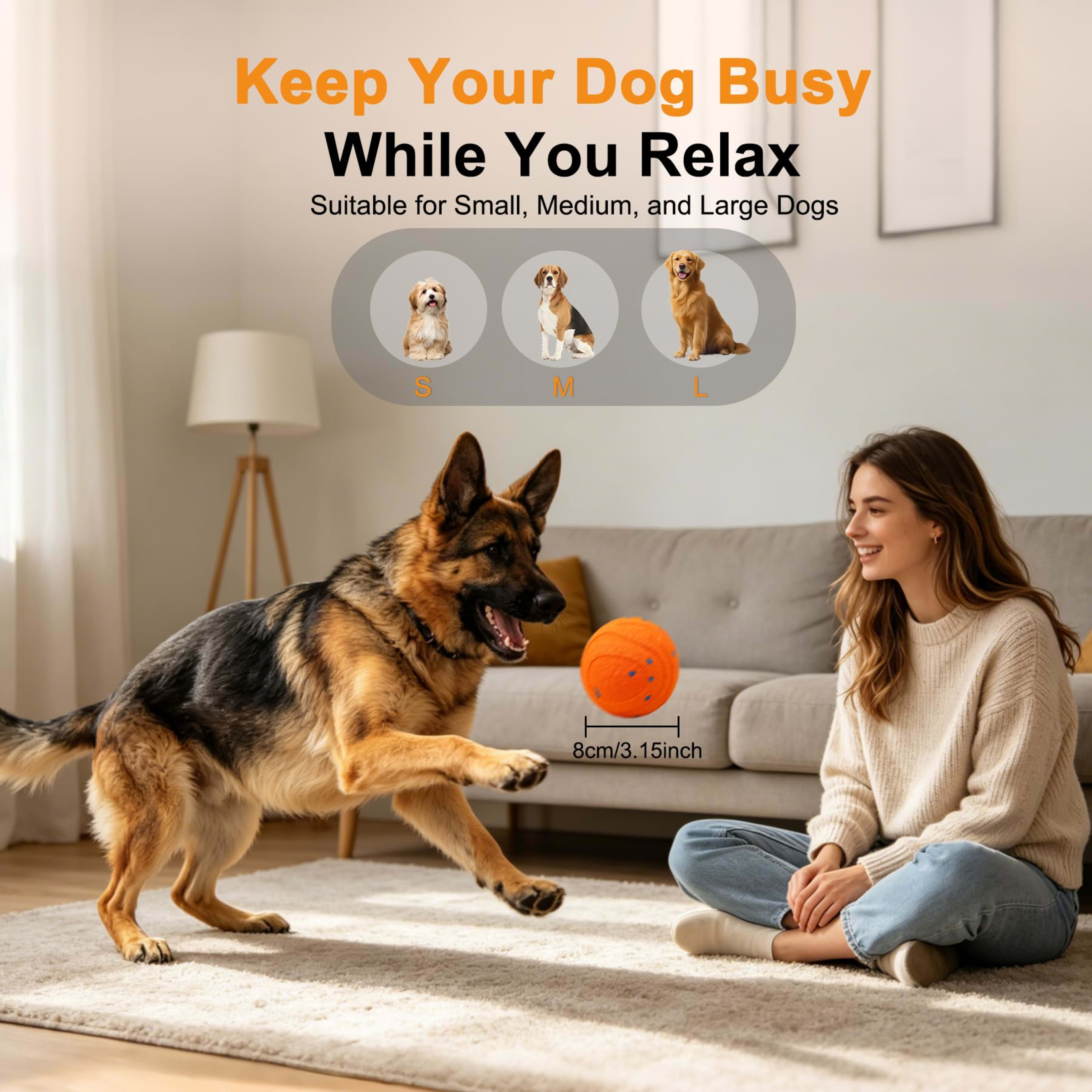 Interactive Automatic Bouncing Dog Ball, Motion Activated Self Moving Toy For Boredom & Separation Anxiety, Durable Chew 4