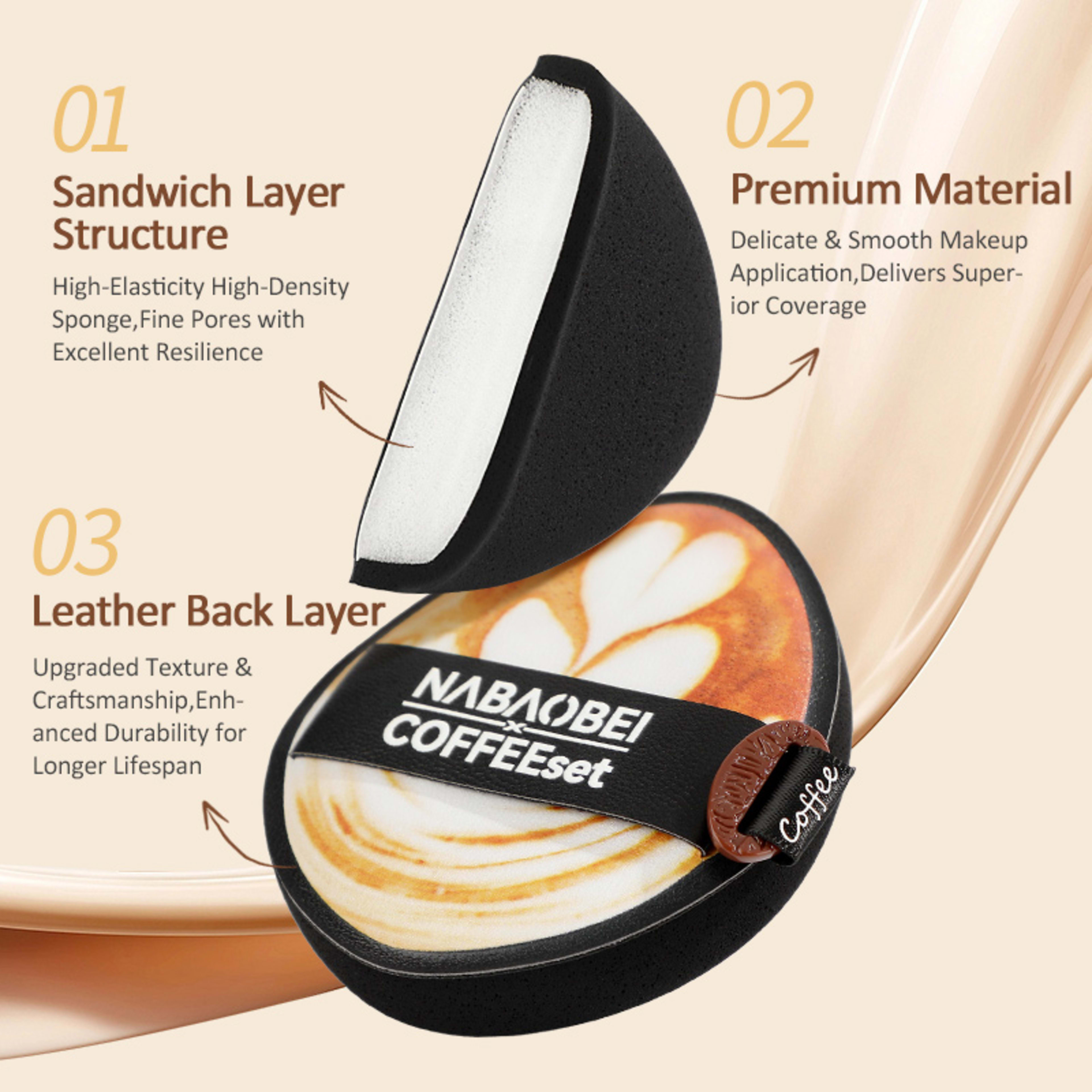 Caramel Macchiato Series Ultra-Soft Creamy Touch Sponge Combo  3Pcs Per Pack 6