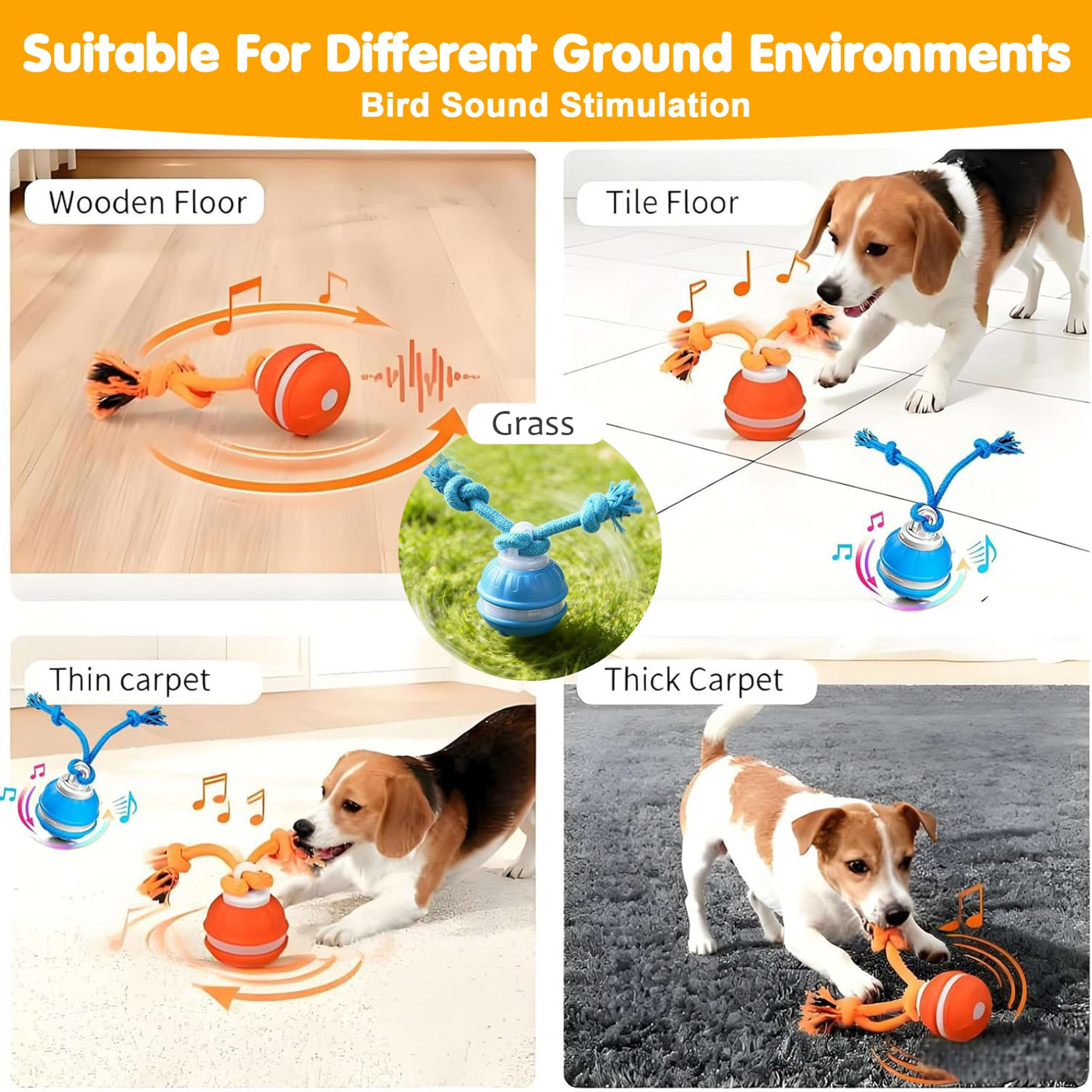 Interactive Dog Toys,Dog Ball Toy With Squeaky Birdsong Sound And Stimulation,Automatic Motion Activated Dog Toy For Bor 4