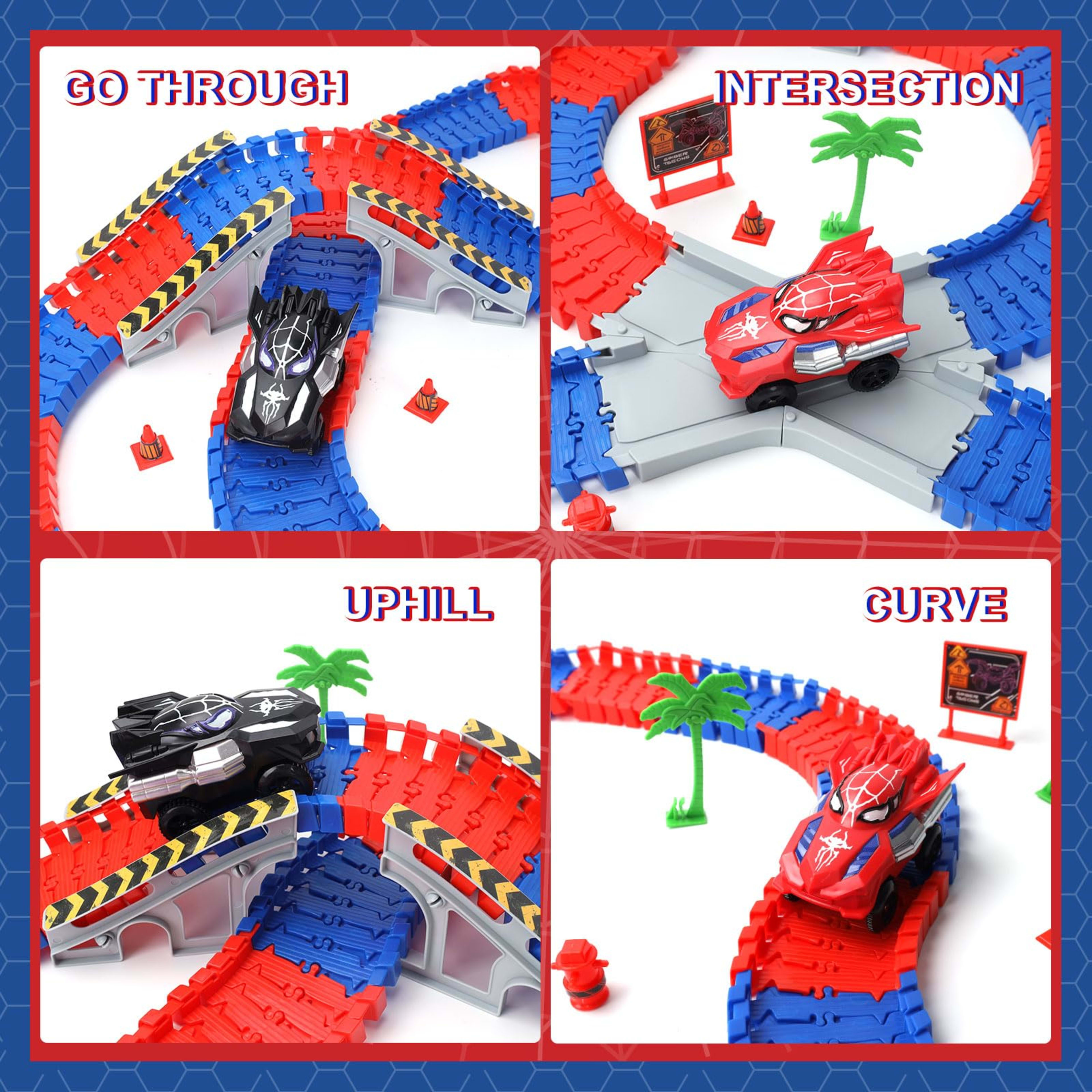 Spider-Themed Flexible Track Toy Set Includes Black And Red Spider Cars,Pickup Only 2