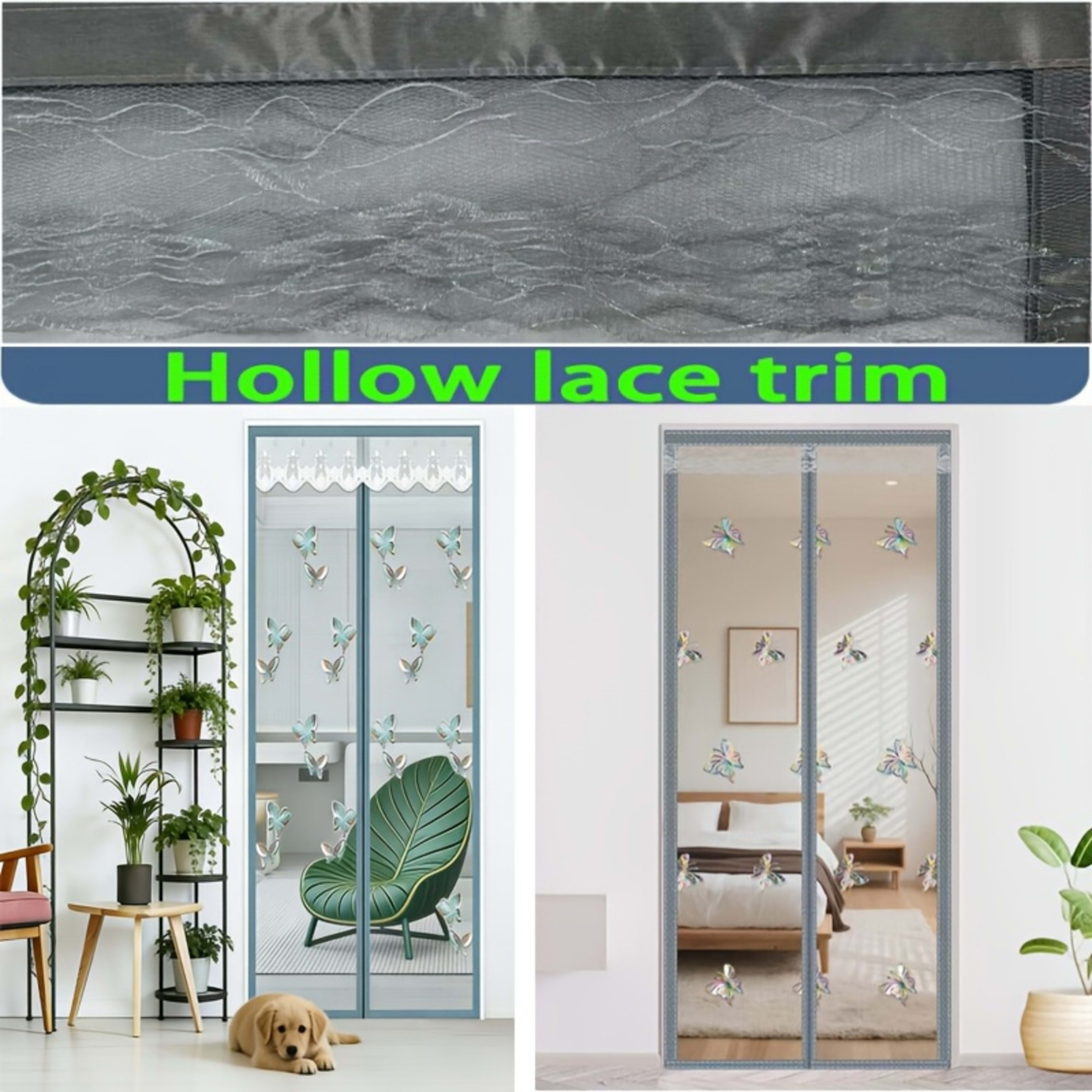 Durable Mosquito Mesh Door, Butterfly Embroidery, Magnetic Auto-Close, Thick Net, Self-Adhesive, Easy Install, Bedroom,  9