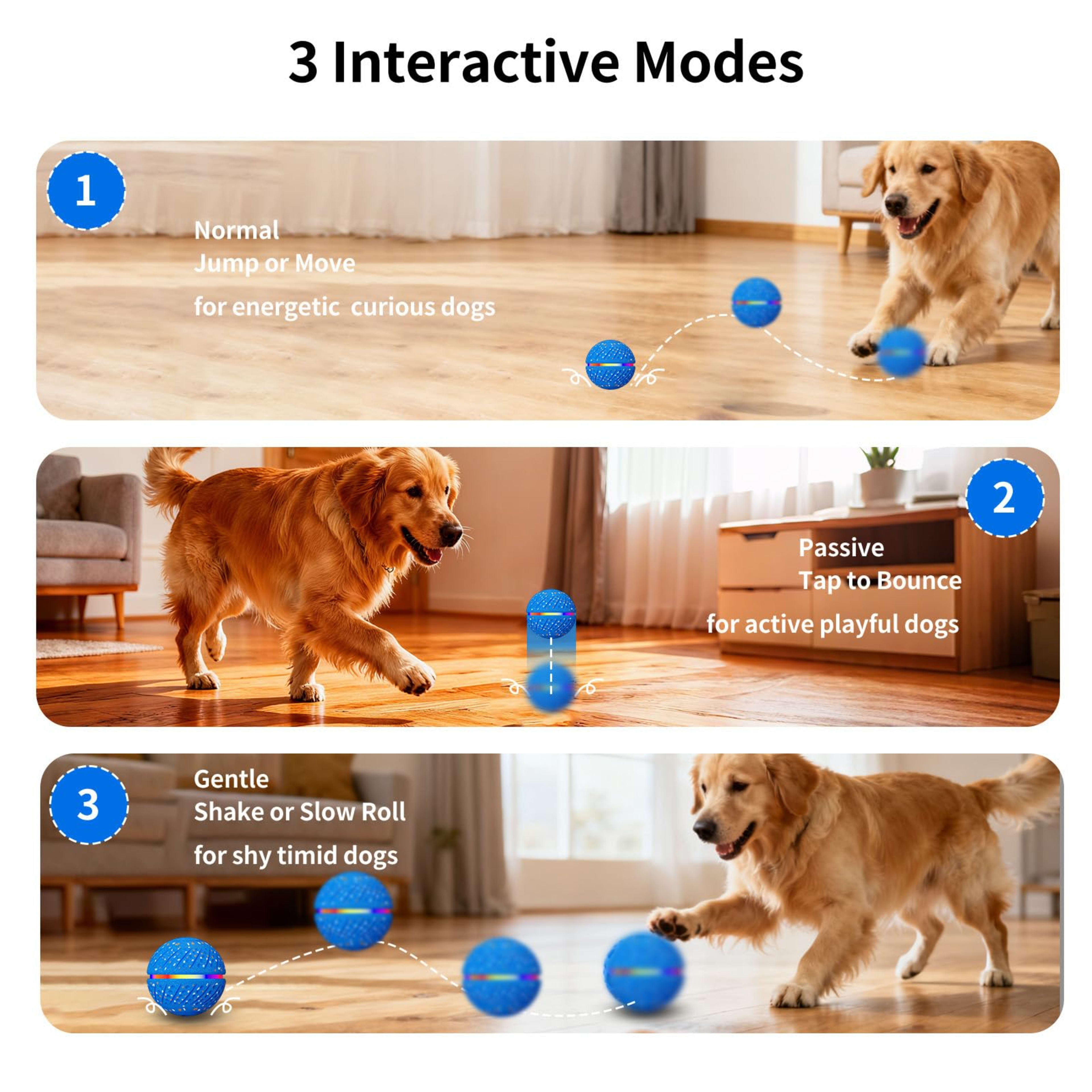 Interactive Dog Toys Ball, Smart Moving Bouncing Dog Ball With Colorful Lights, Automatic Moving, Bouncing And Rotating, 5