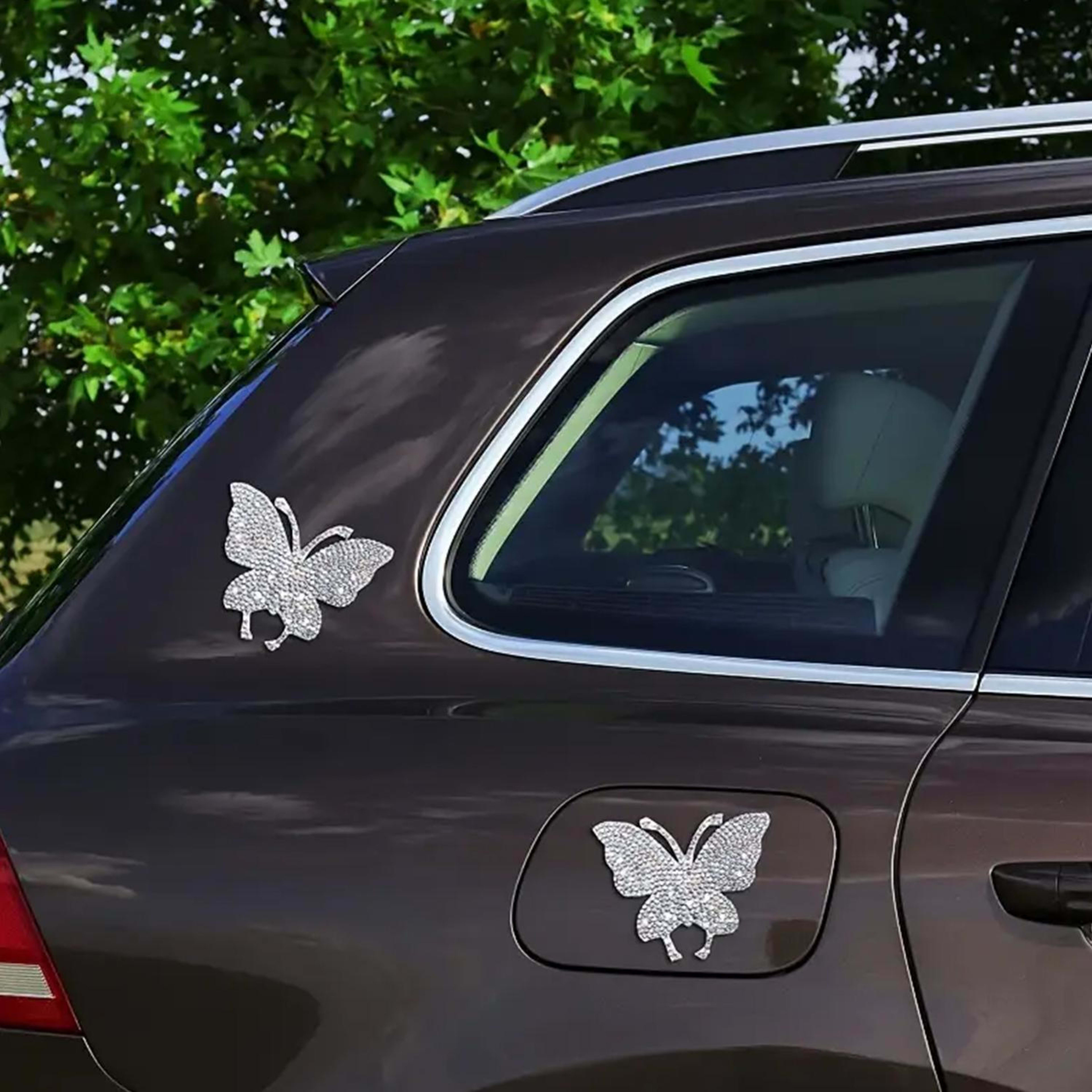 2-piece Car Interior Kit With Shiny Butterfly Net Rhinestone Stickers And 1-piece Bling Self-adhesive Car Decals 17