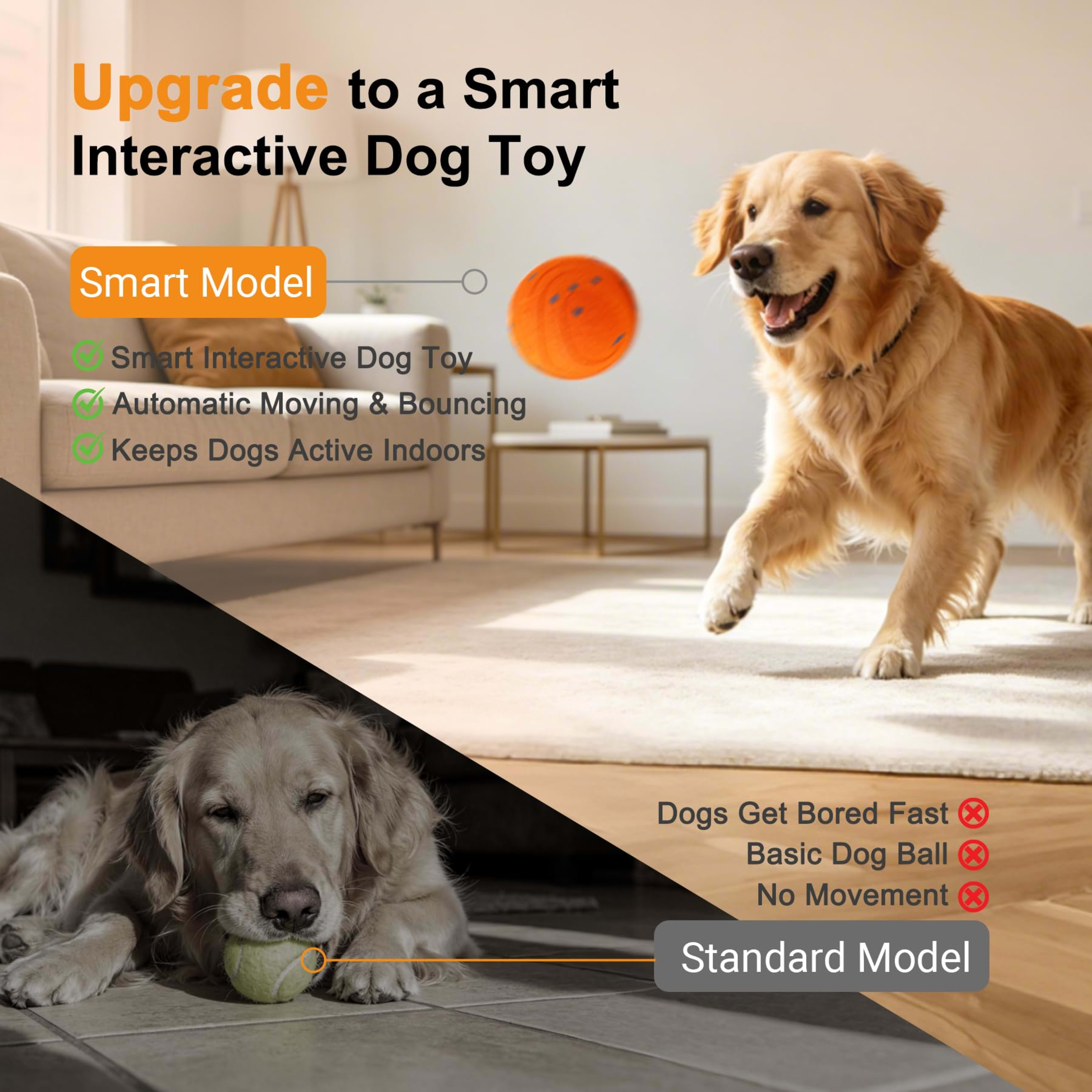 Interactive Automatic Bouncing Dog Ball, Motion Activated Self Moving Toy For Boredom & Separation Anxiety, Durable Chew 2