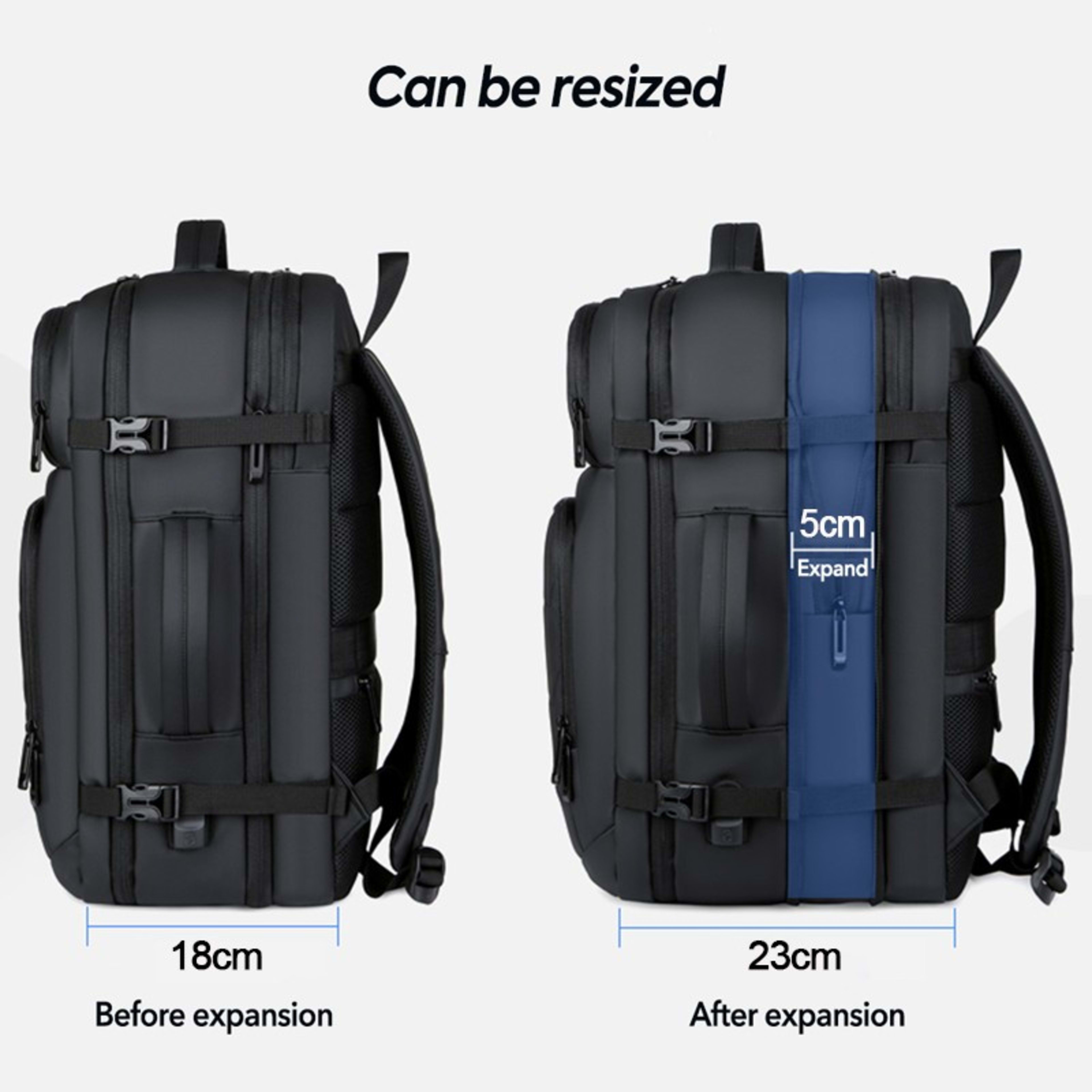 Men 18 Inch Expandable Backpack USB Port Laptop Rucksack Waterproof School Bag 3