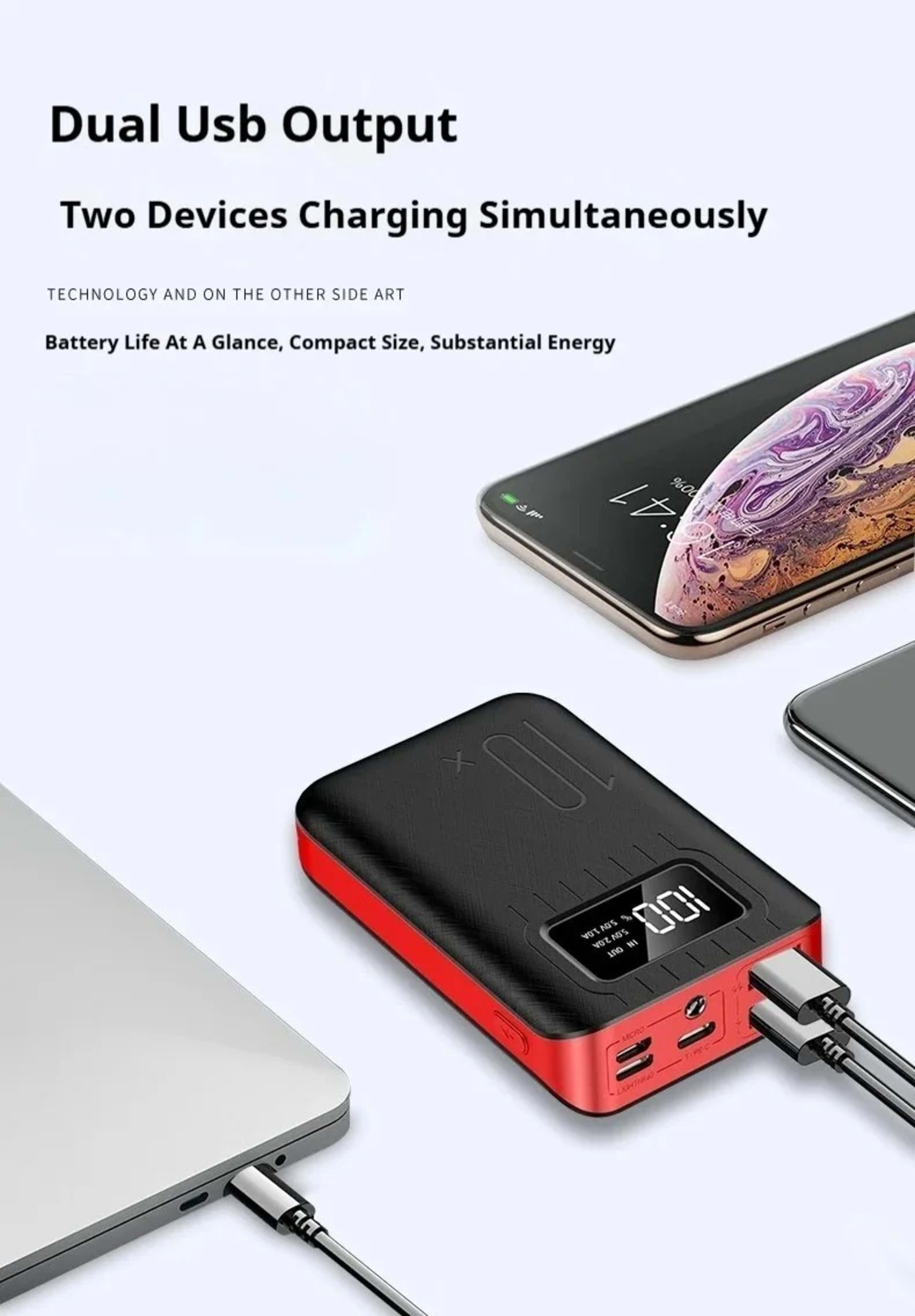 Portable Power Bank With High Capacity 10000 MAhAnd Fast Charging Function, Compatible With IPhone And Samsung. 14