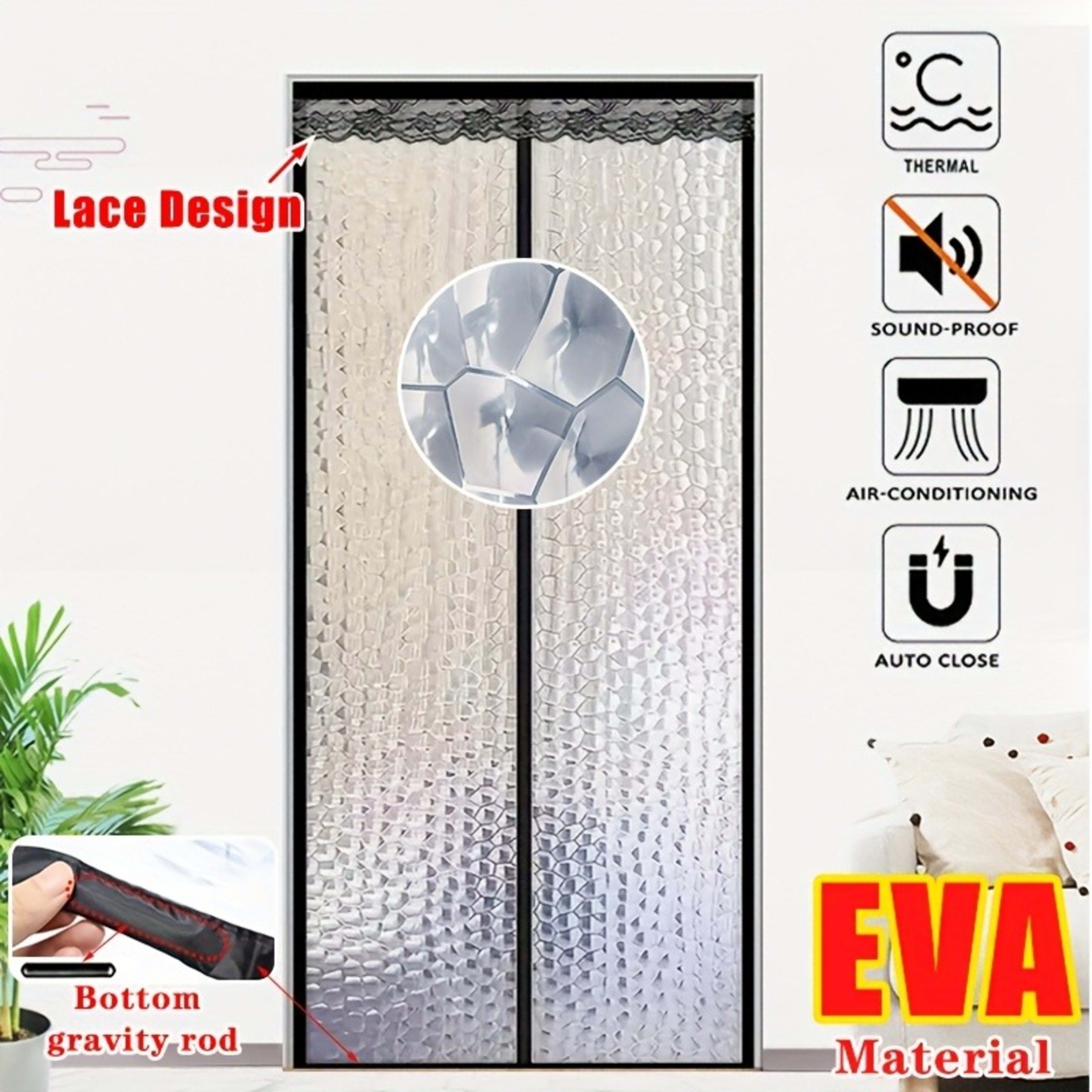 1 Black Lace Air Conditioner Door Curtain With Magnetic Closure, Seals For Insulation And Keeps Out Mosquitoes And Flies 9
