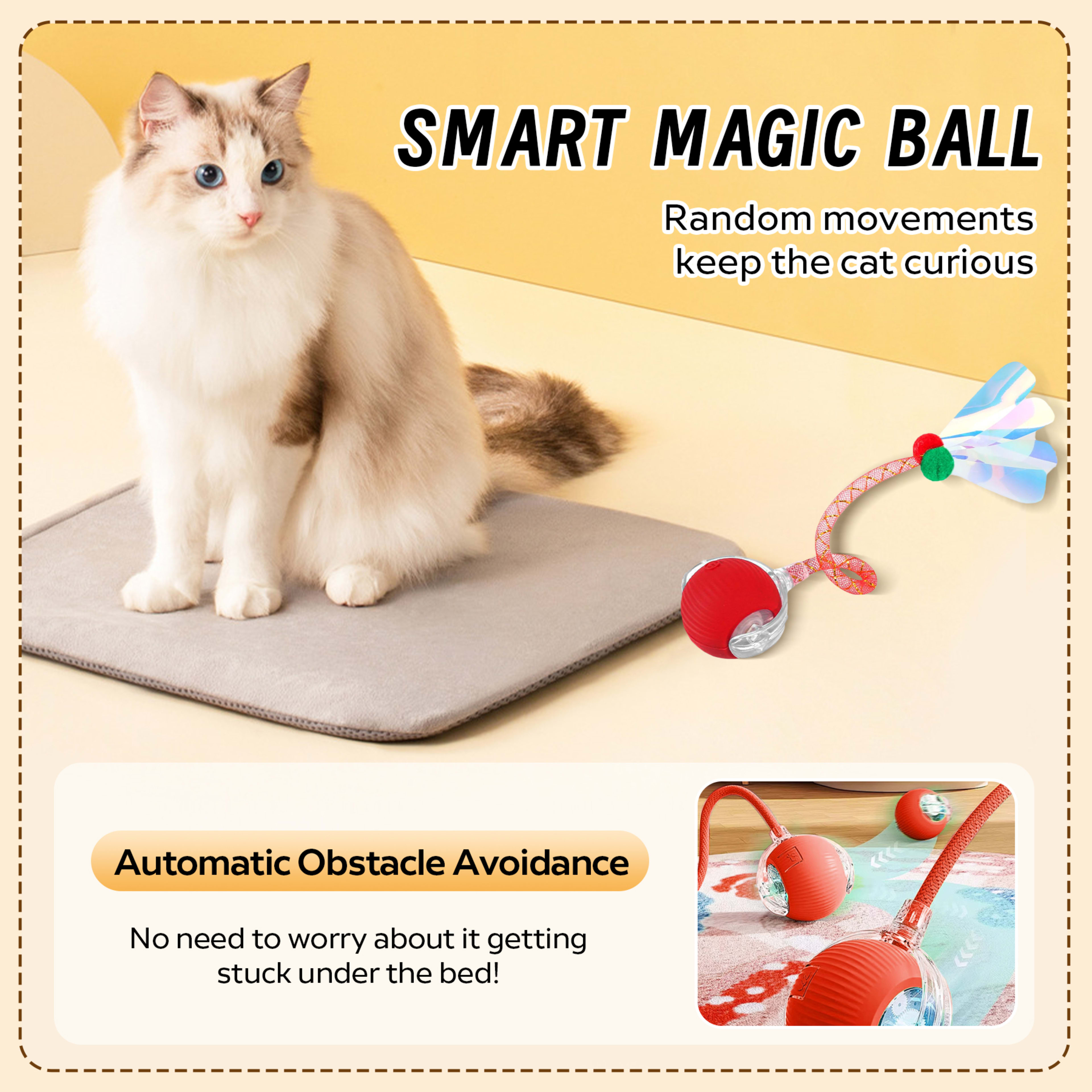 Interactive Toys Ball For Cats, Dog,Agile Moving Cat Ball With ElasticMesh Tail 4