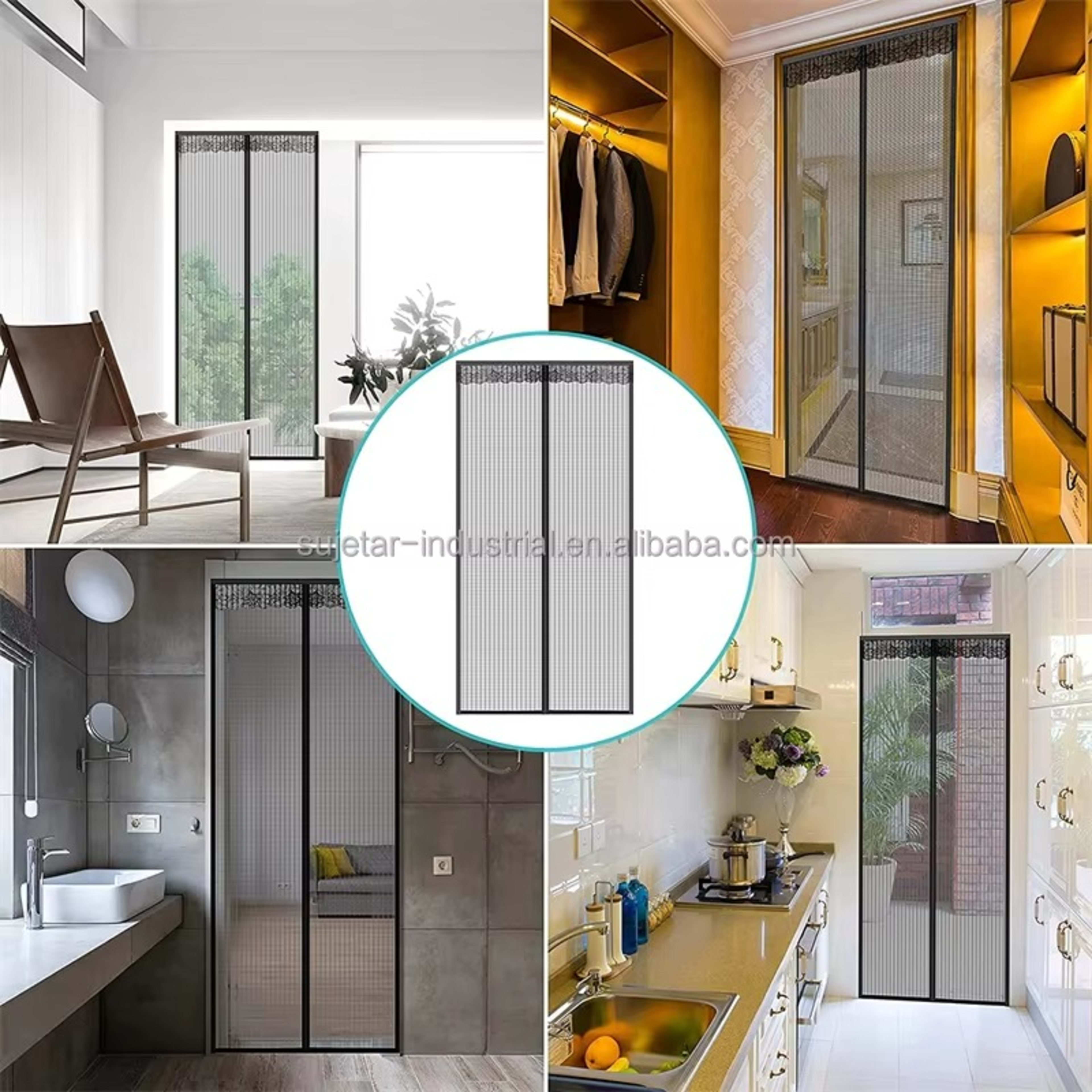 Magnetic Screen Door Curtain - Manual Or Automatic Close, Black Stripe Design, Mosquito-proof Summer Breathable Partitio 7