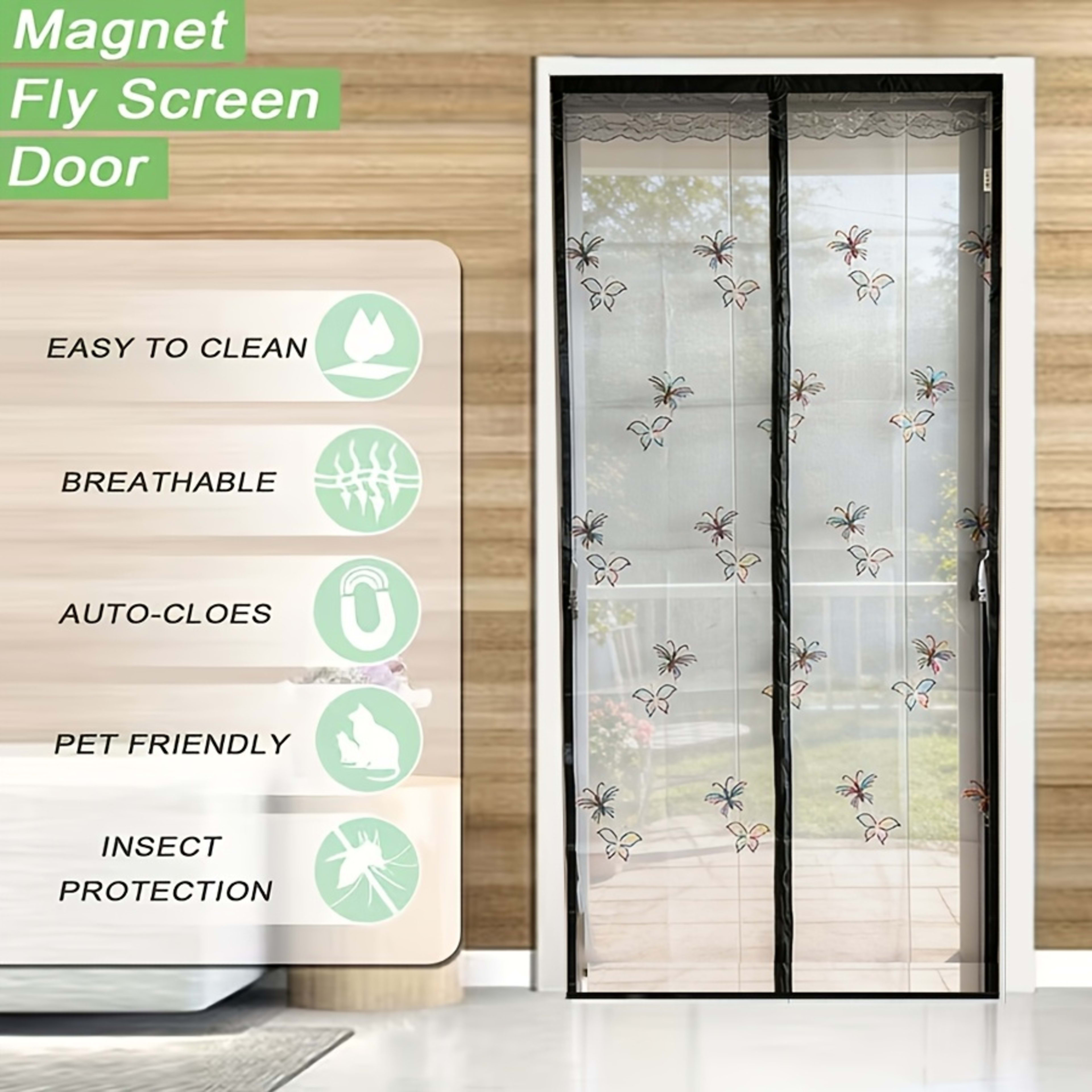 Durable Mosquito Mesh Door, Butterfly Embroidery, Magnetic Auto-Close, Thick Net, Self-Adhesive, Easy Install, Bedroom,  12