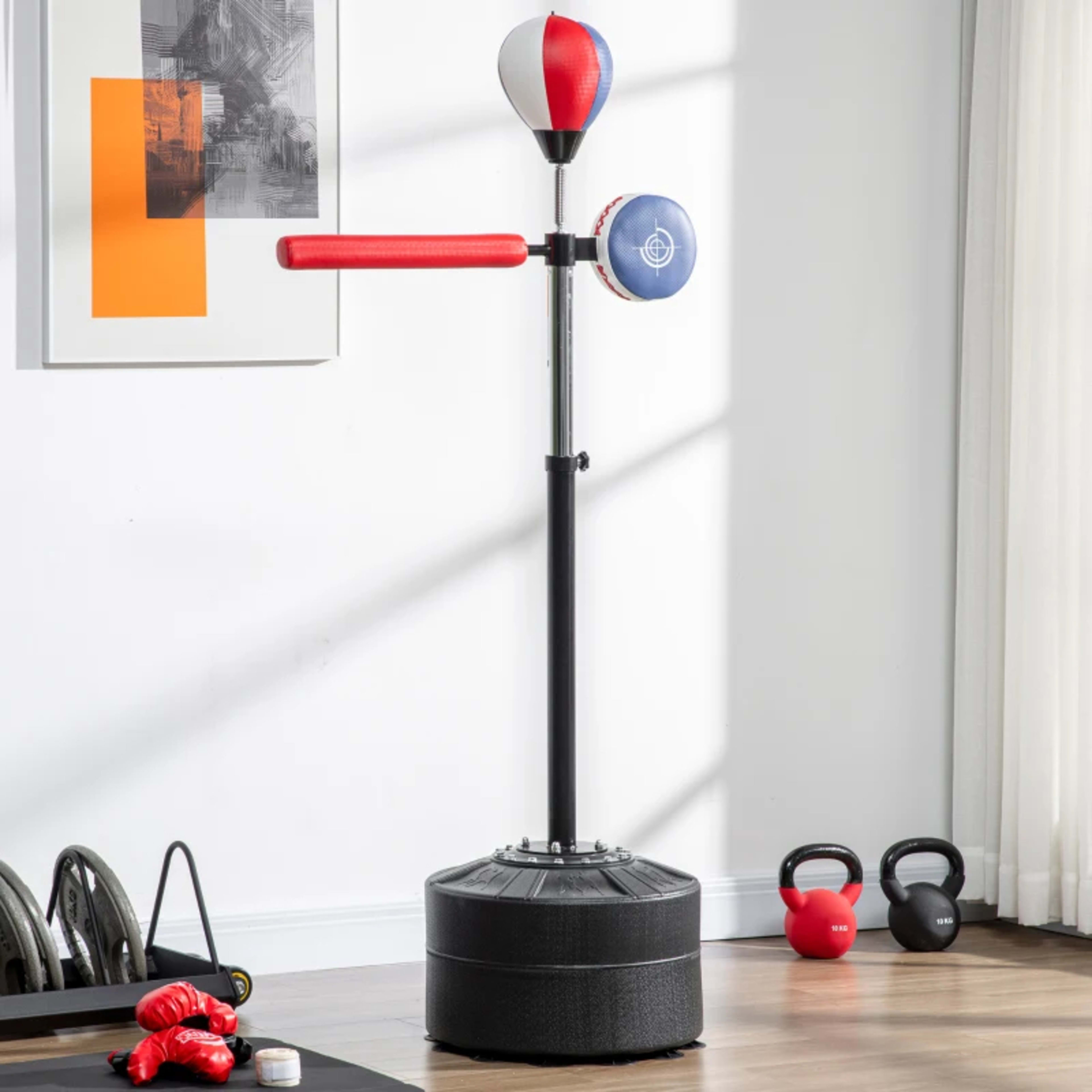 Soozier Free Standing Boxing Bag With Stand, Punching Speed Bag Reaction Bar Challenge With Suction Cups, 64-81in Adjust 8