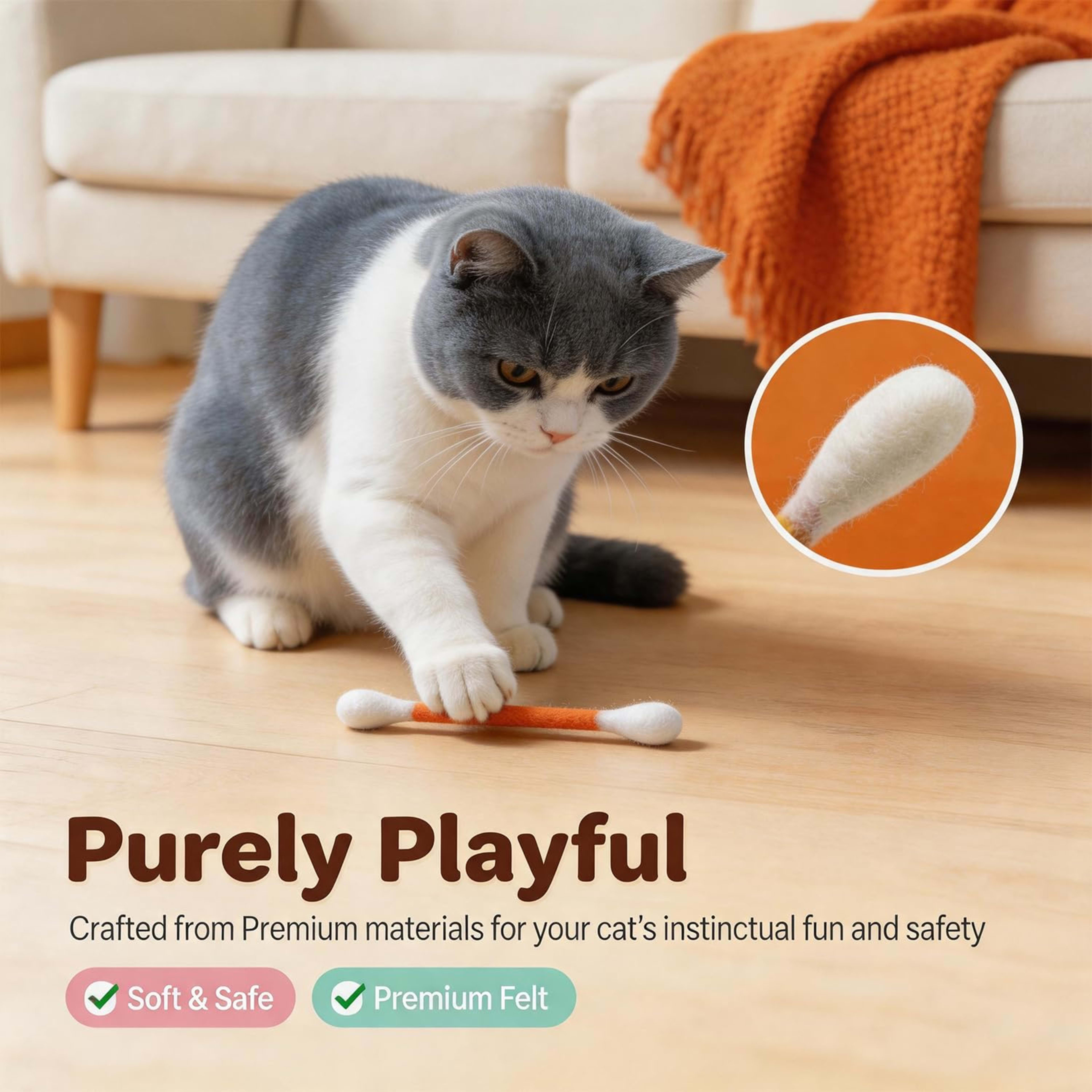 6Pack Cotton Swabs Cat Toys With Catnip, Giant Qtip Chew Sticks & Teething Ropes For Boredom Relief, Durable Interactive 3