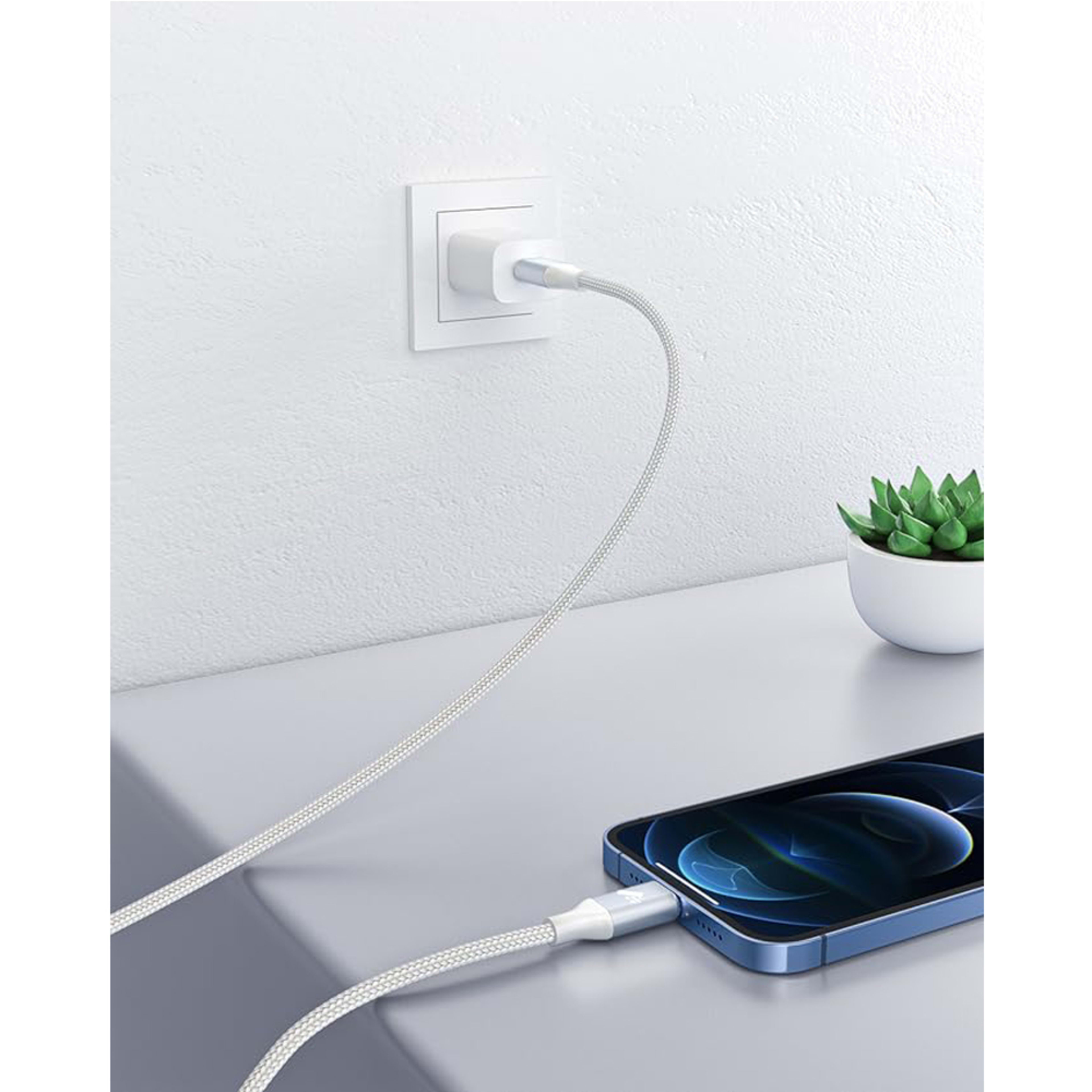 150cm 180cm USB Charging Cable A Pple MFi Certified, Nylon Braided Jacket,silver Premium Series 4
