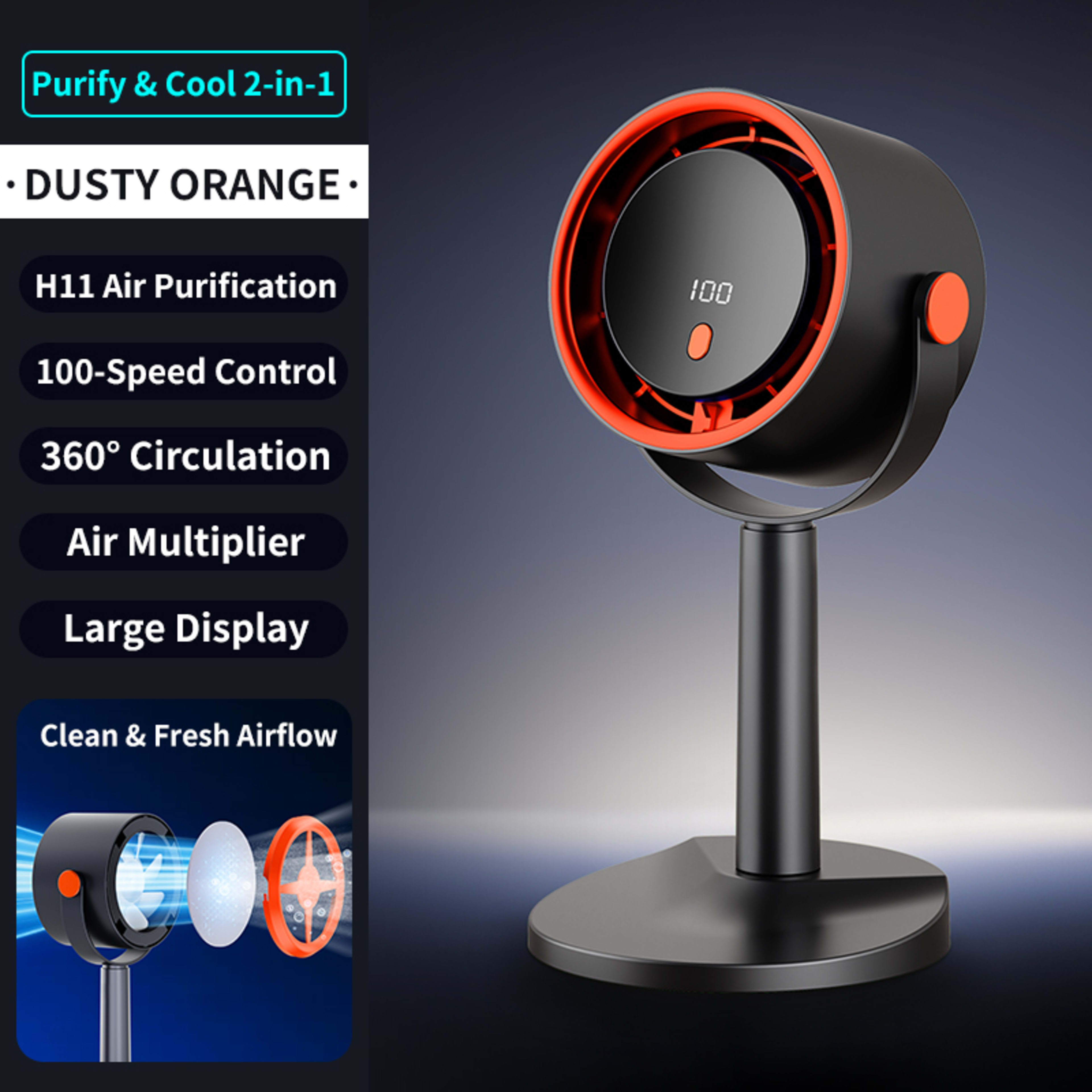 Forest Style Desktop Fan, USB Rechargeable Quiet Portable Fan With Activated Carbon Air Purification, 3-in-1 Stand Clip  5