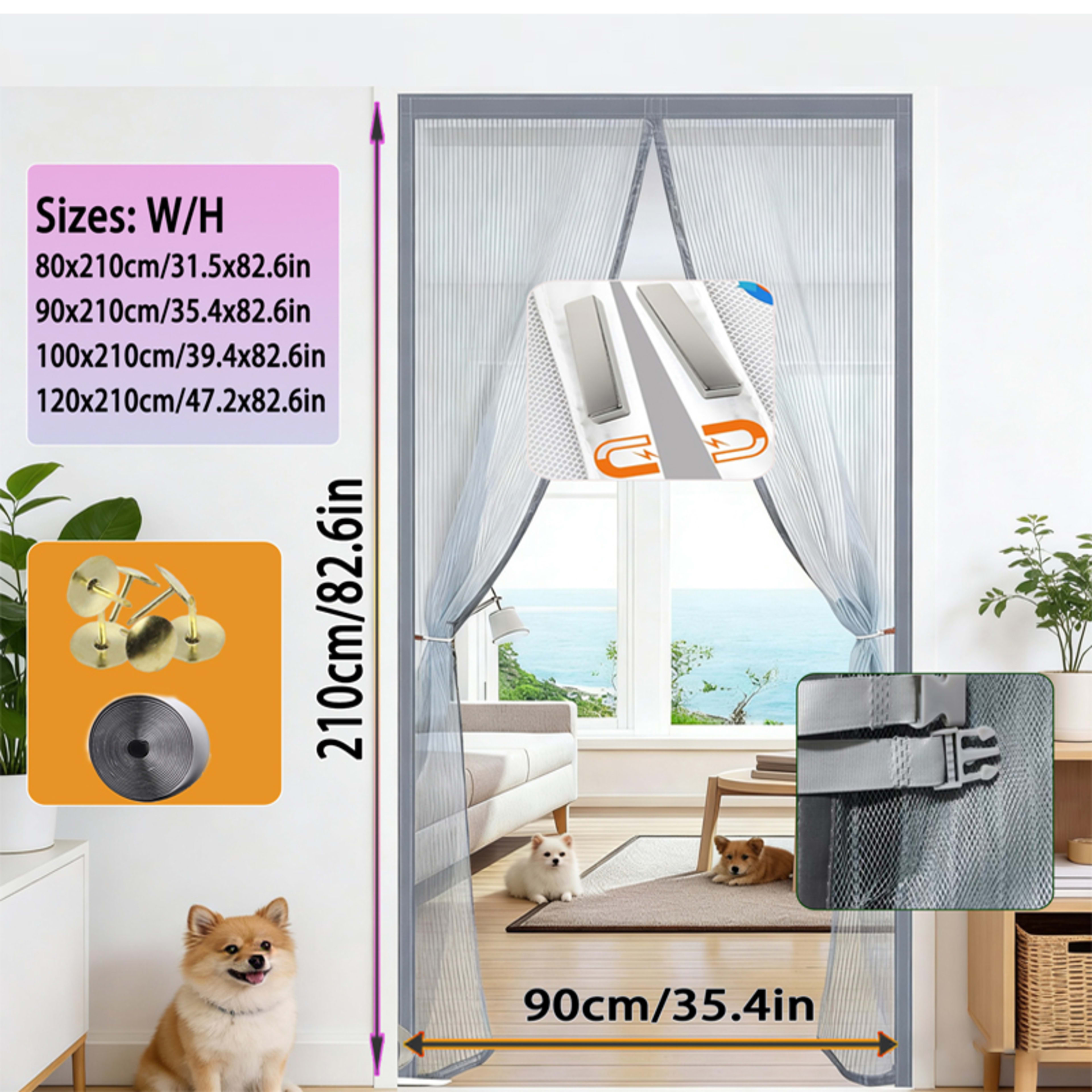 Magnetic Screen Door Curtain - Manual Or Automatic Close, Black Stripe Design, Mosquito-proof Summer Breathable Partitio 4