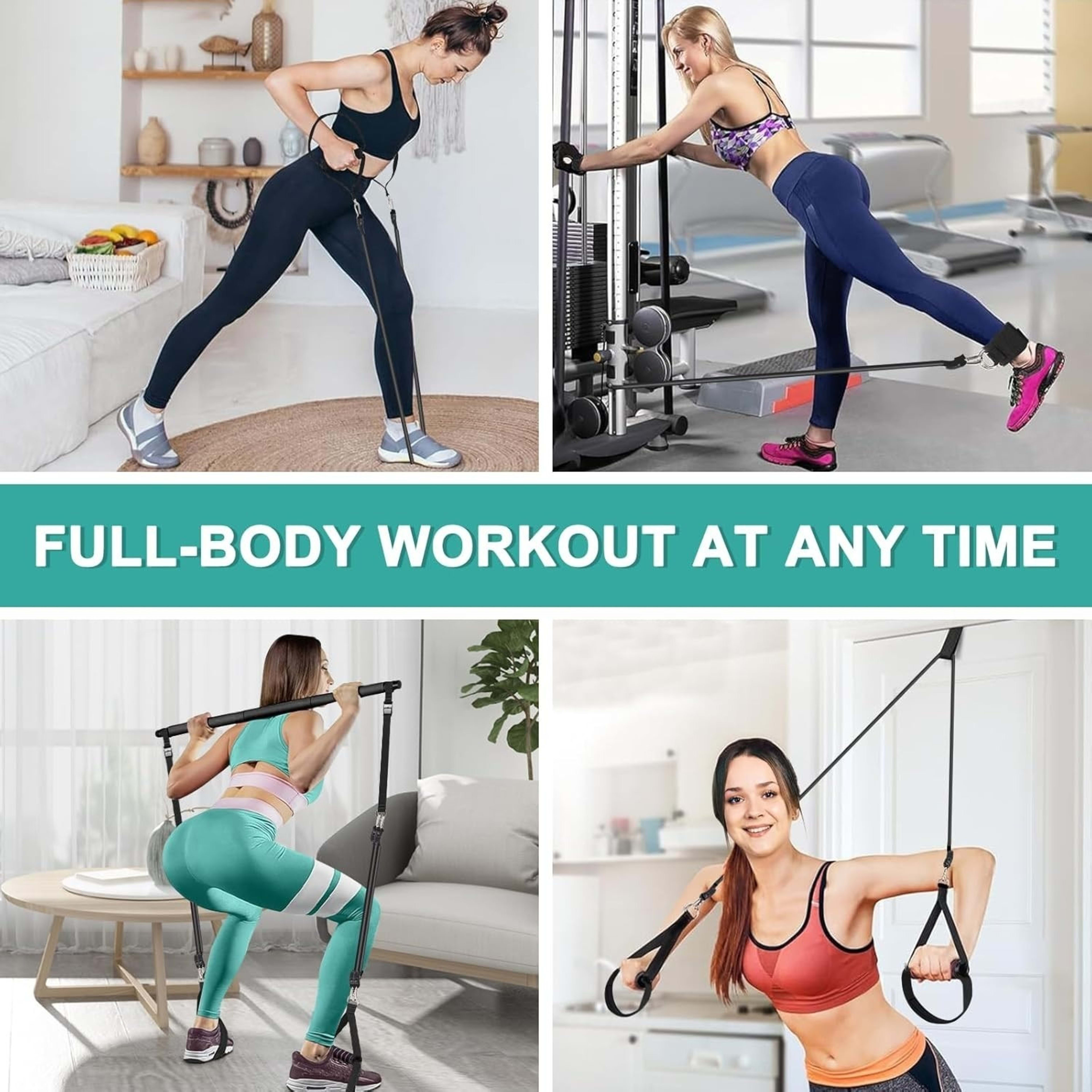 Pilates Bar Kit With 6 Resistance Bands Home Gym Fitness Training Workout Set 6
