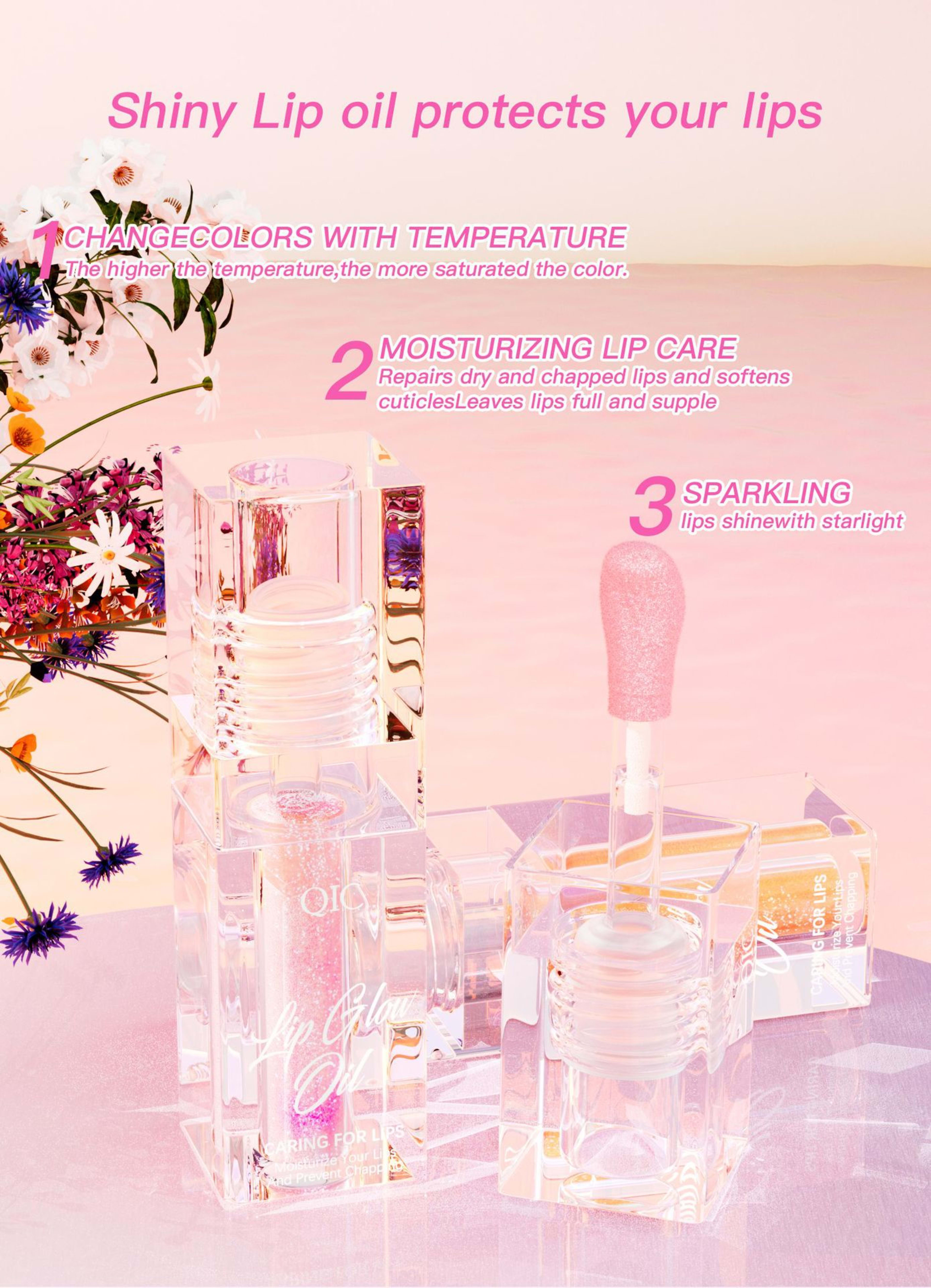 Color-changing Lip Oil,Lip Glow Oil, Glitter Plumping Tinted Gloss For Women Girls 5