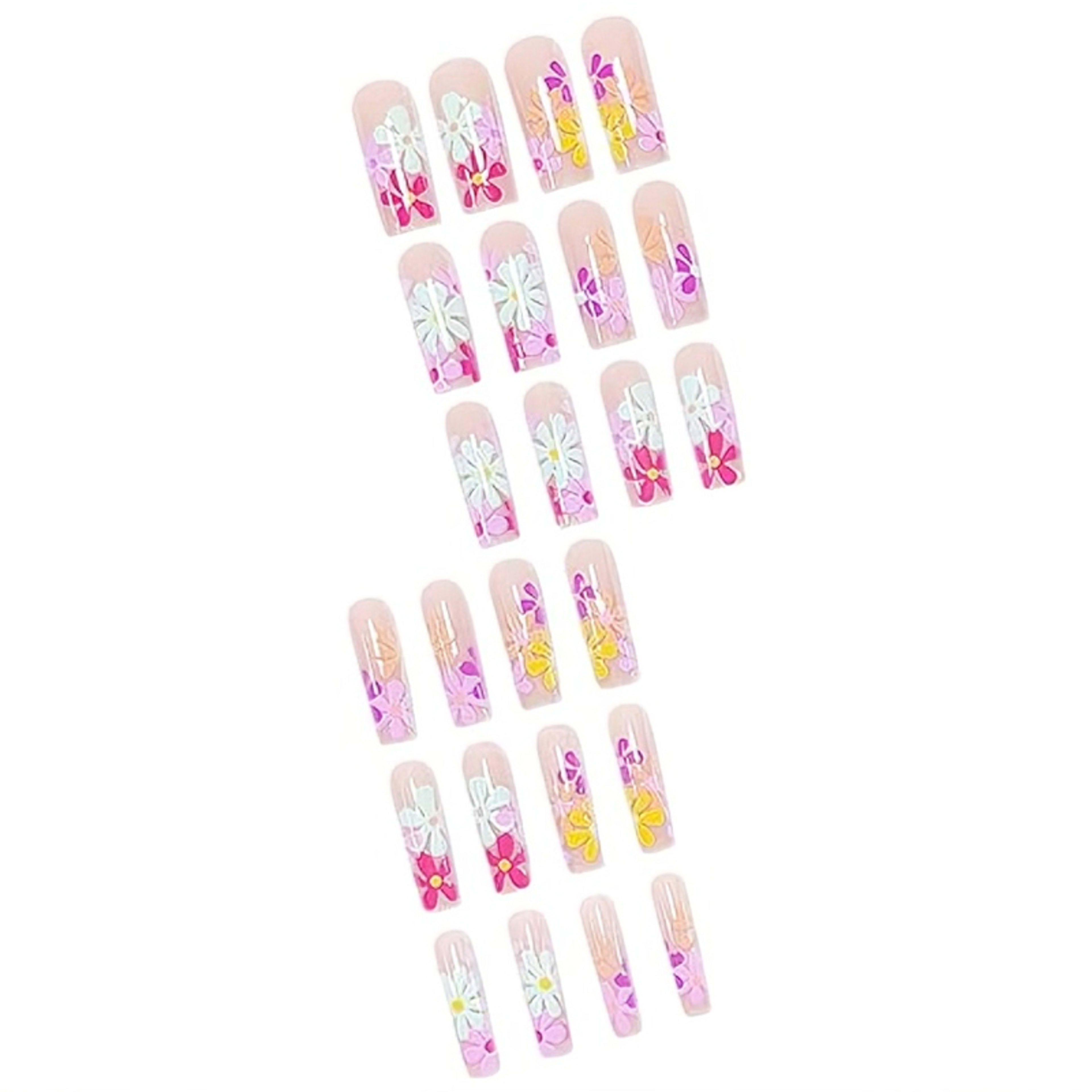 24 PCS Long Flat Flowers Nail Art 9