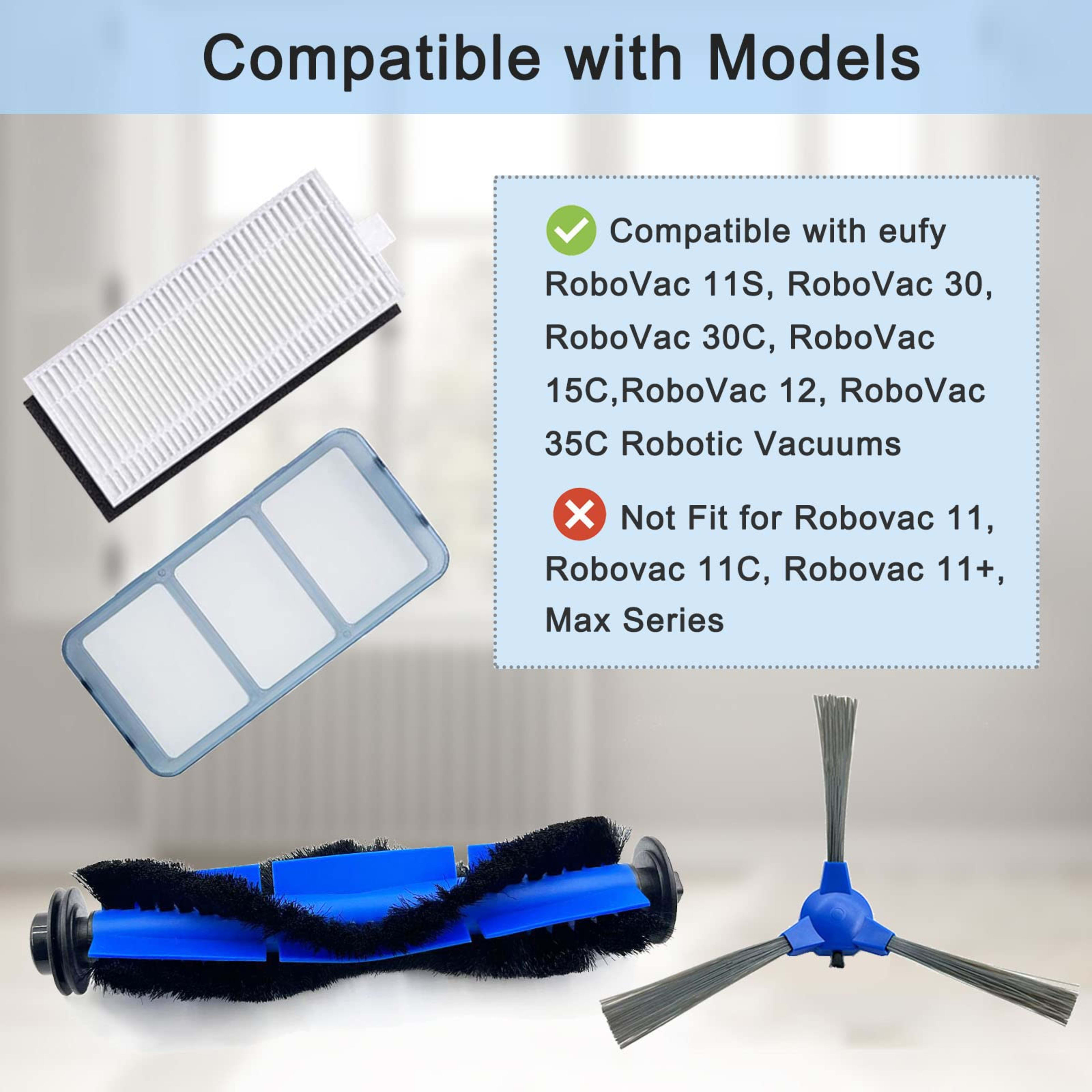 RoboVac 11S Replacement Part Compatible For Eufy RoboVac 11S, 15C, 30, 30C, 12, 35C, 25C, 15T Robotic Vacuums, 3 Rolling 3