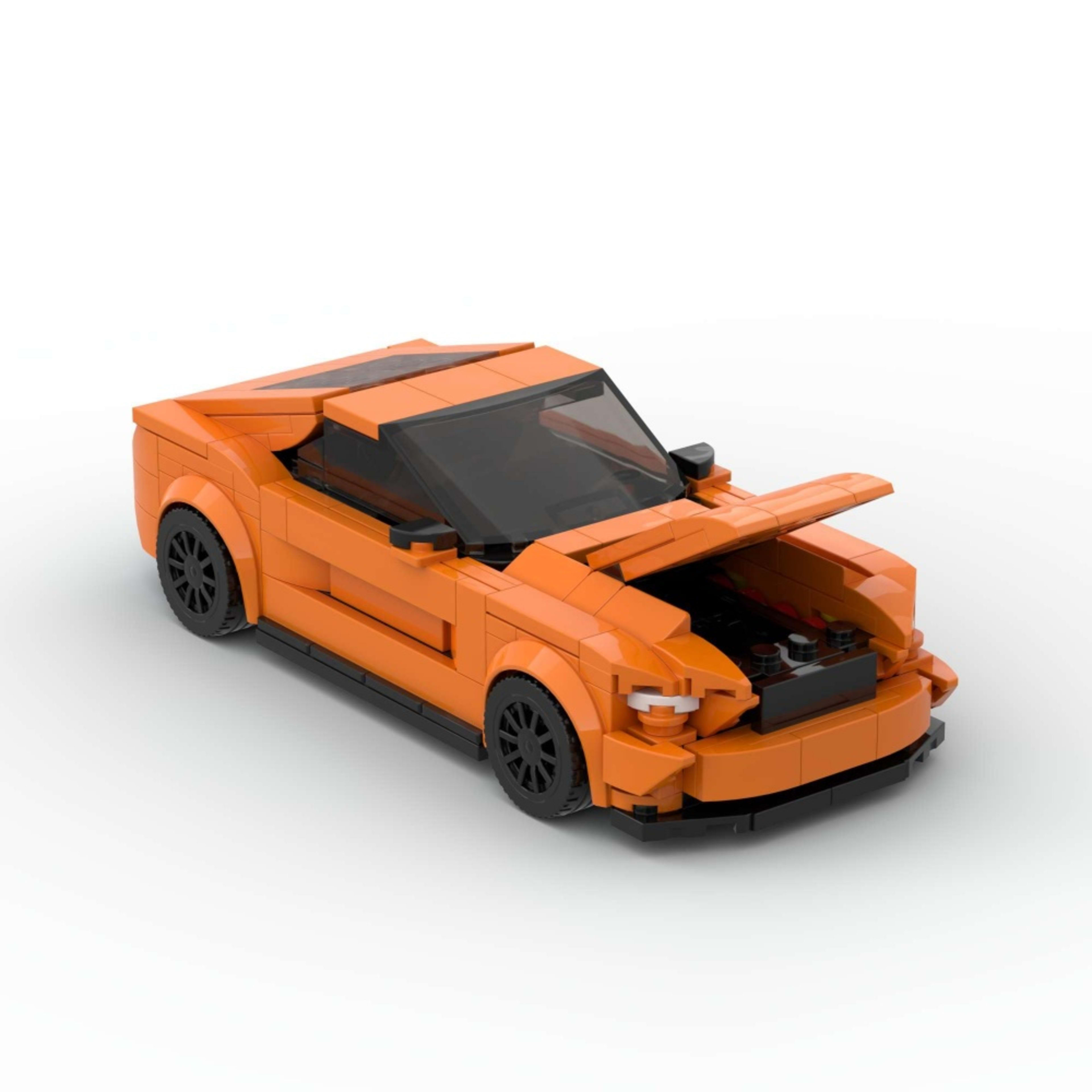 348PCS Sports Race Orange Muscle Car Building Blocks, Mustang Inspired Sports Coupe Toy Kit For Kids And Adult,Collectib 2