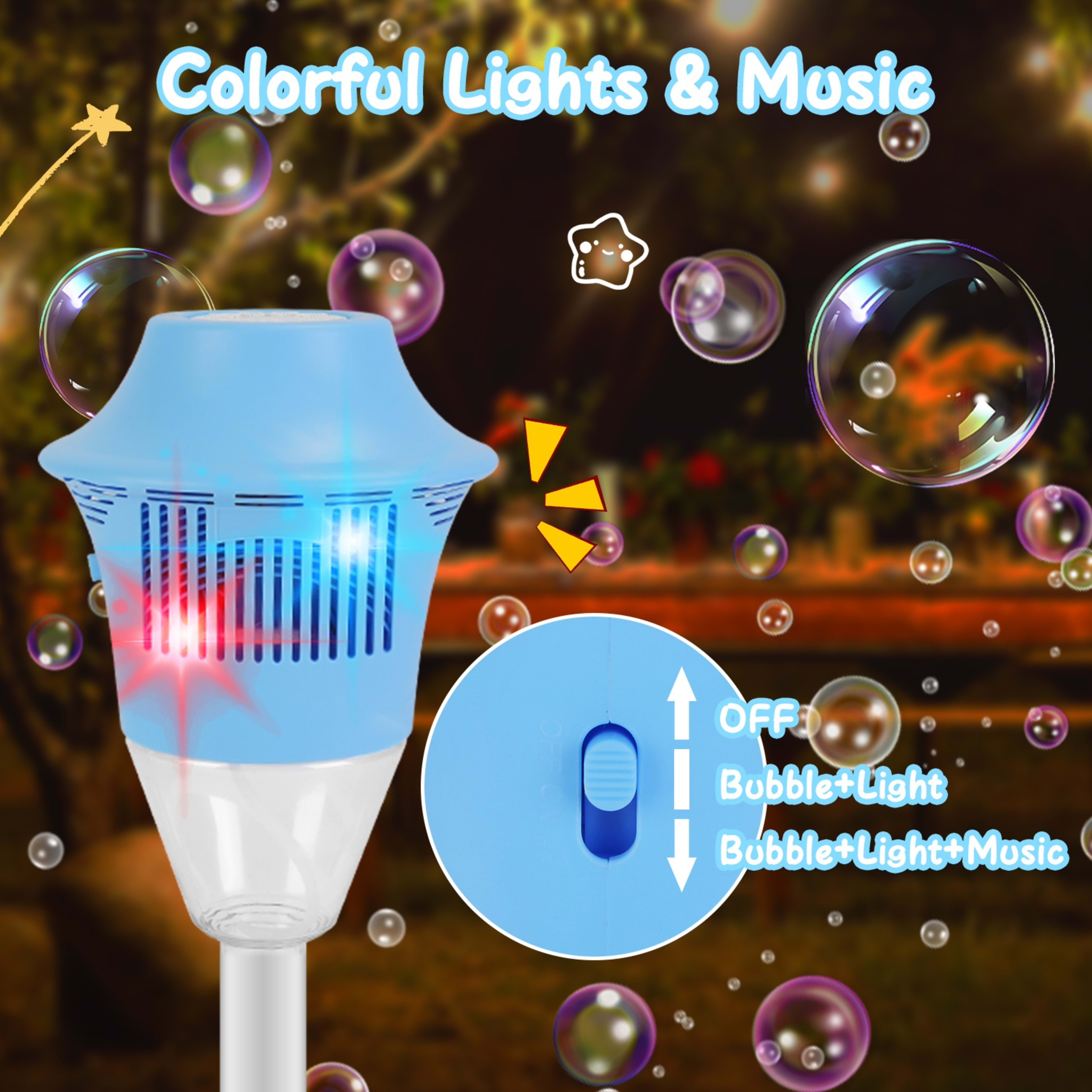 1Pc 3 In 1 Standing Bubble Machine With Colorful Lights And Music Rechargeable Bubble Maker Stand With 2 Modes 3 Adjusta