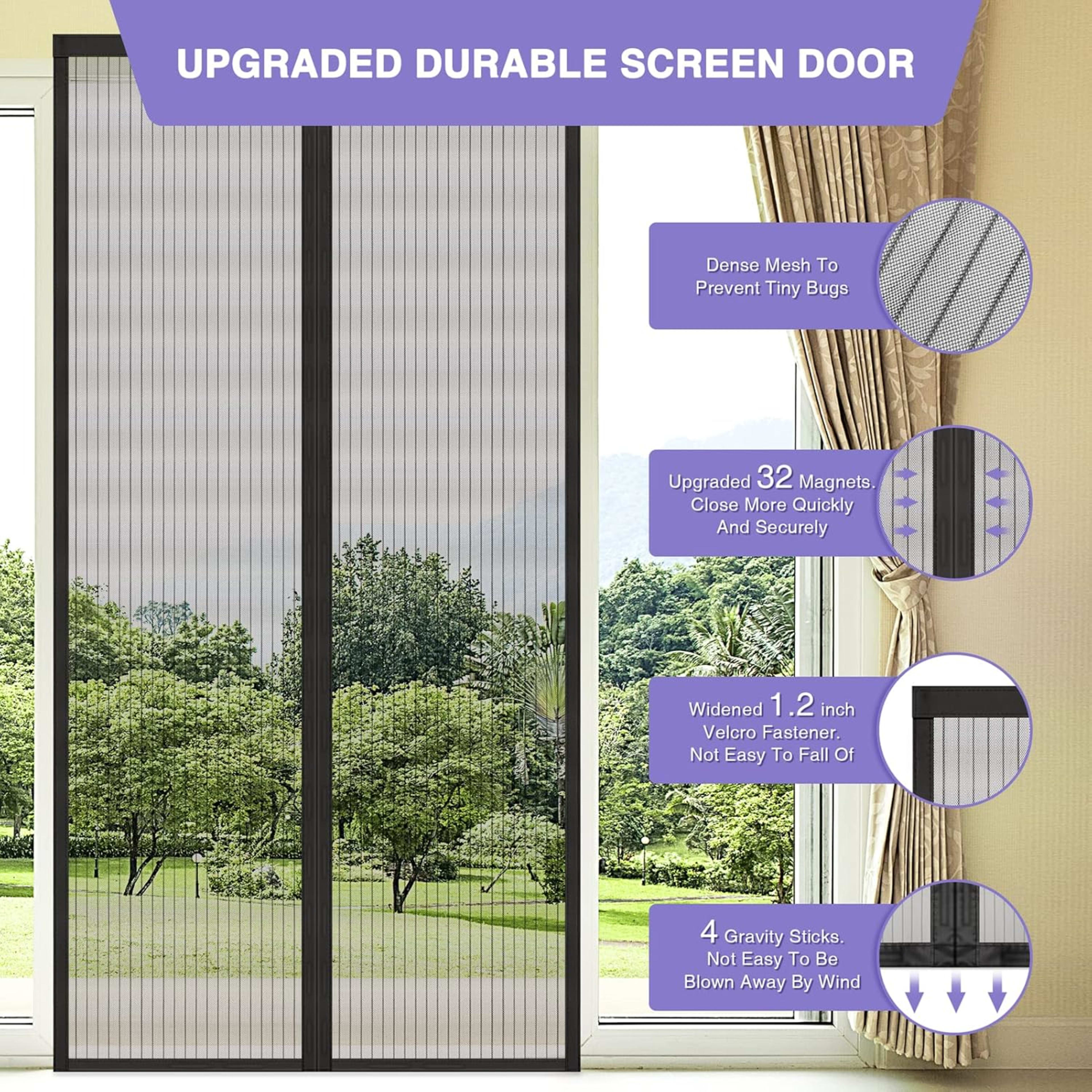 Magnetic Screen Door With Strong Magnetic Closure - No Drilling Required, Hands-free Sliding Door Curtain, Suitable For  8