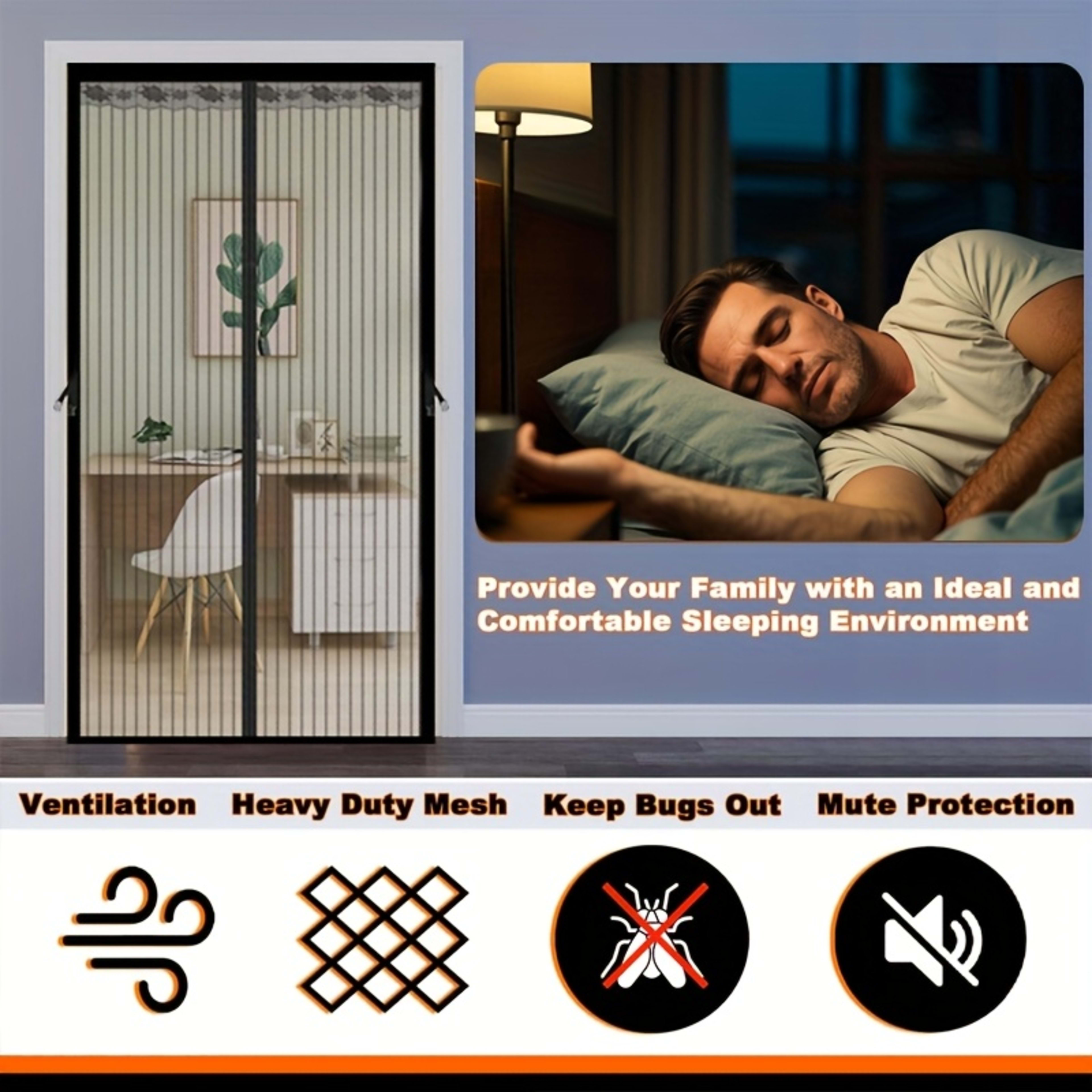 A Magnetic Mosquito-proof Door Curtain Made Of Fine Mesh Material That Effectively Keeps Mosquitoes Away. It Features A  6