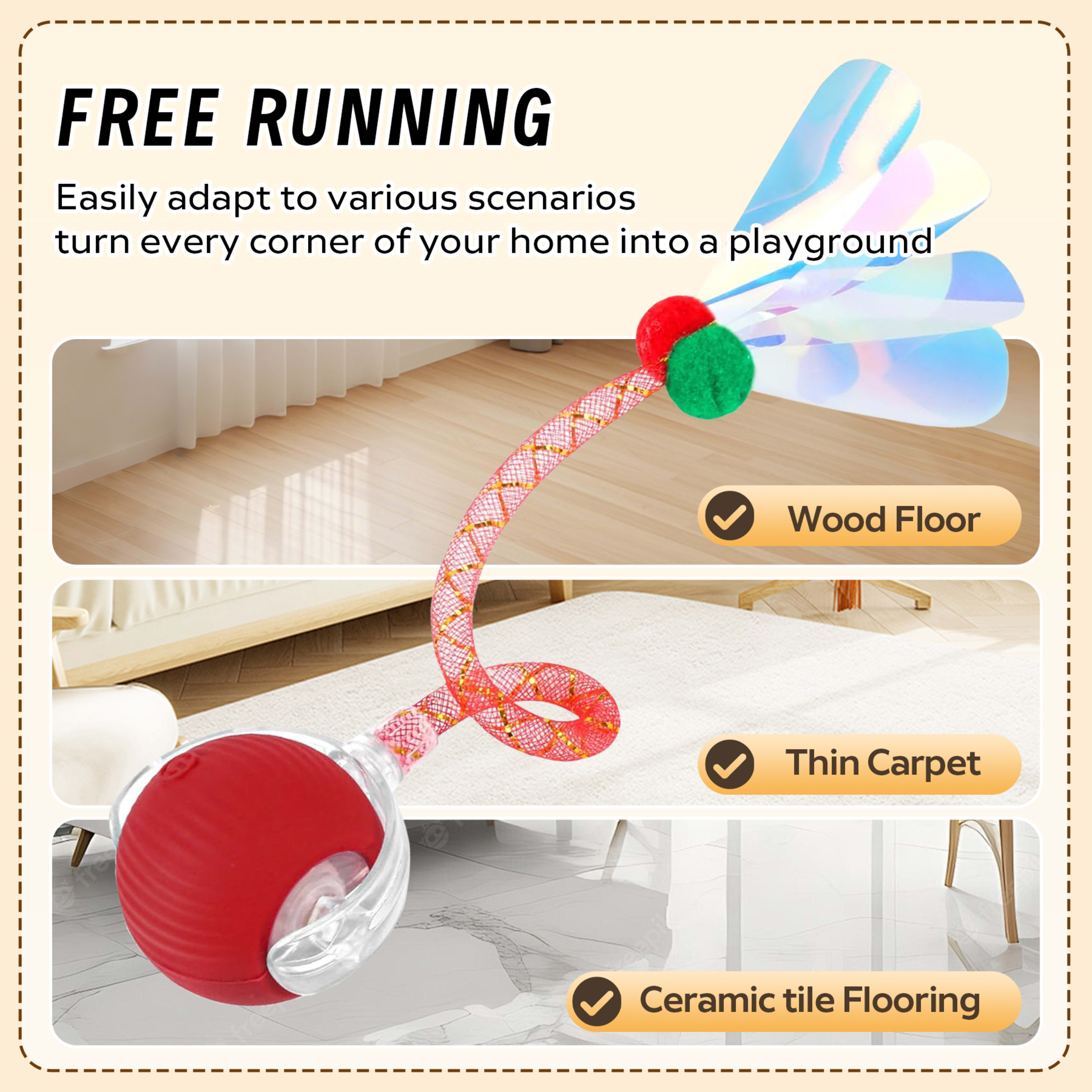 Interactive Toys Ball For Cats, Dog,Agile Moving Cat Ball With ElasticMesh Tail 6