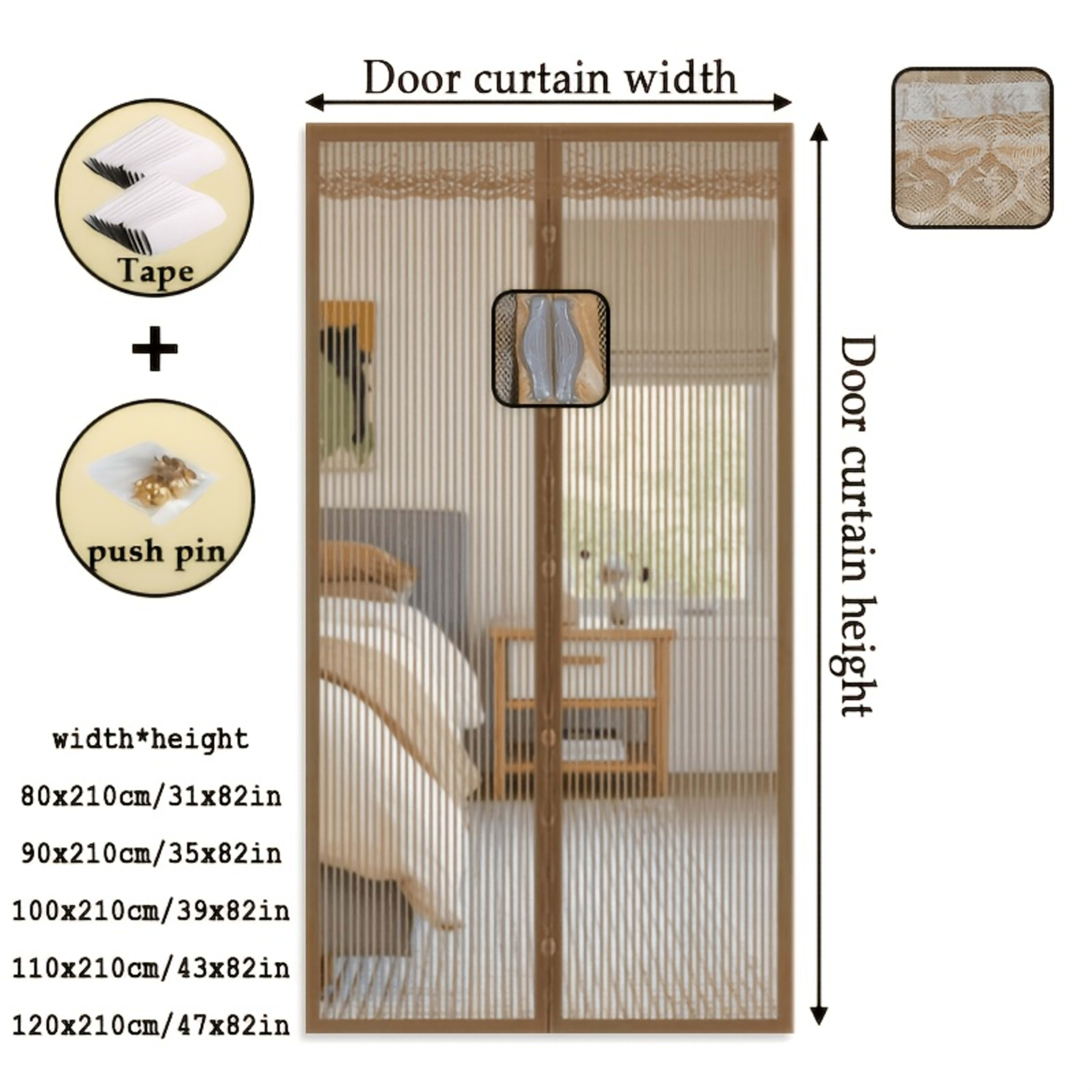 A Brown Magnetic Door Curtain, Breathable Mosquito-proof Screen For Summer, Home Living Room, Bedroom, Kitchen Decorativ