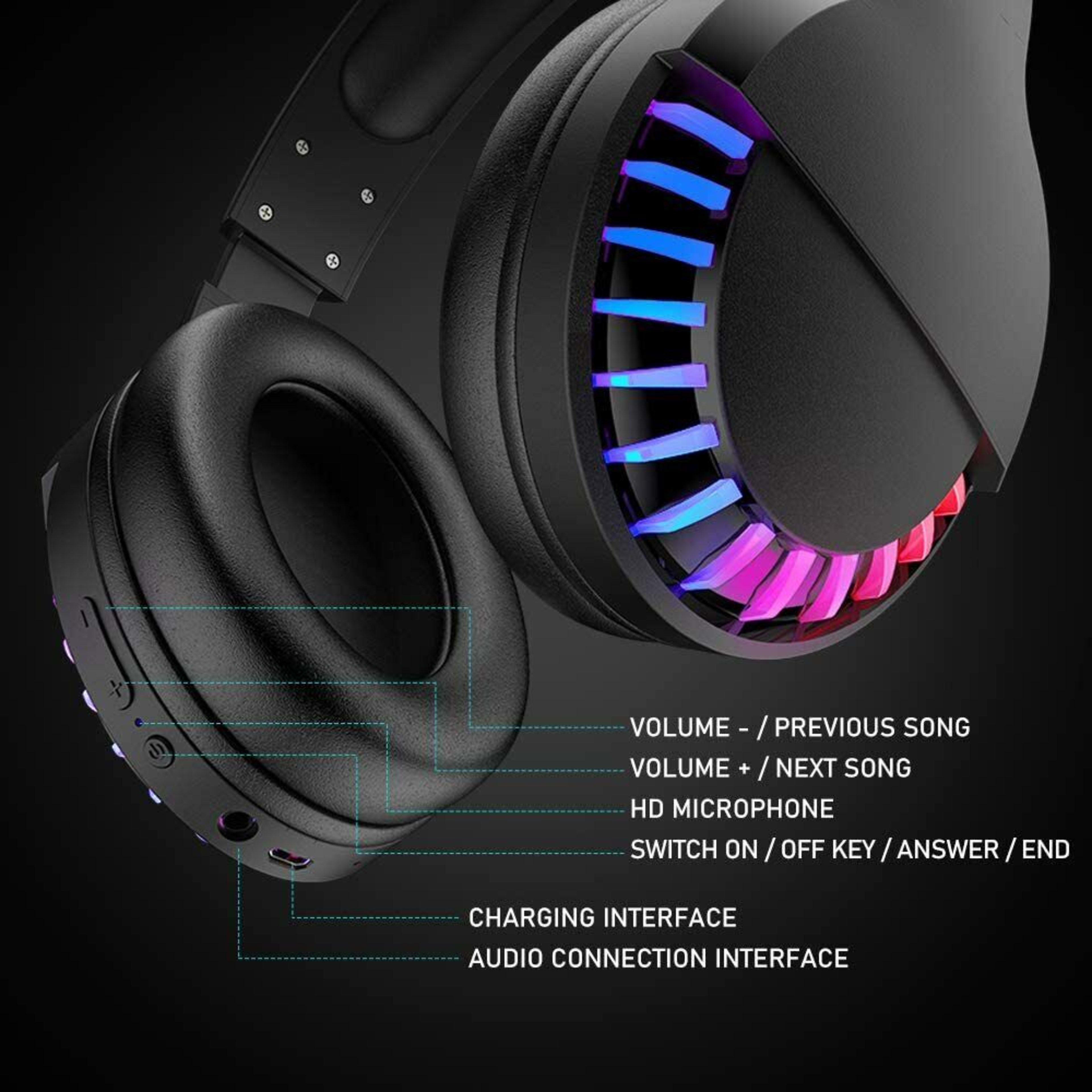 AU Wireless Bluetooth Gaming Headset Headphones Stereo For Laptop PC Phones Ipad 6