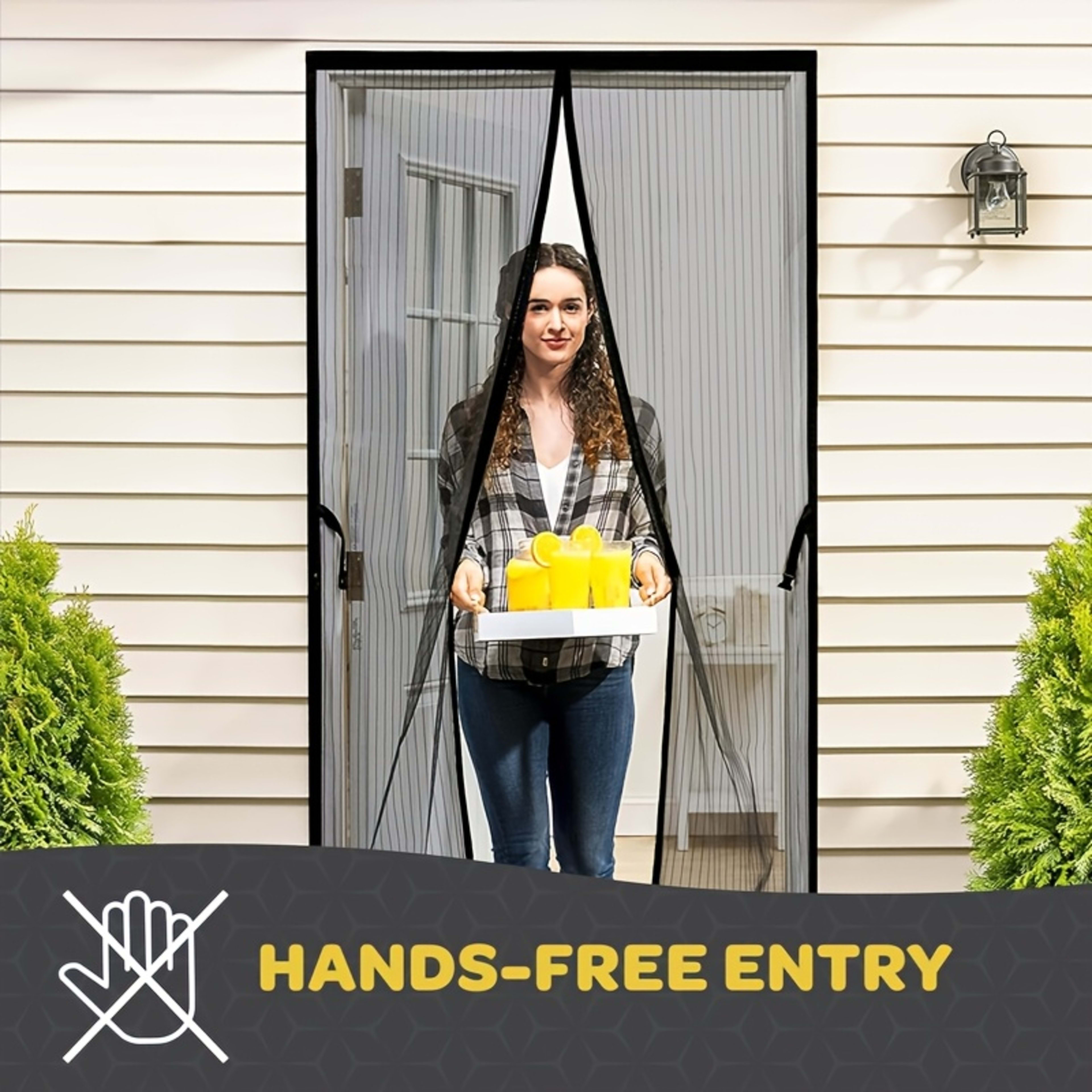 Magnetic Screen Door Curtain - Manual Or Automatic Close, Black Stripe Design, Mosquito-proof Summer Breathable Partitio 11