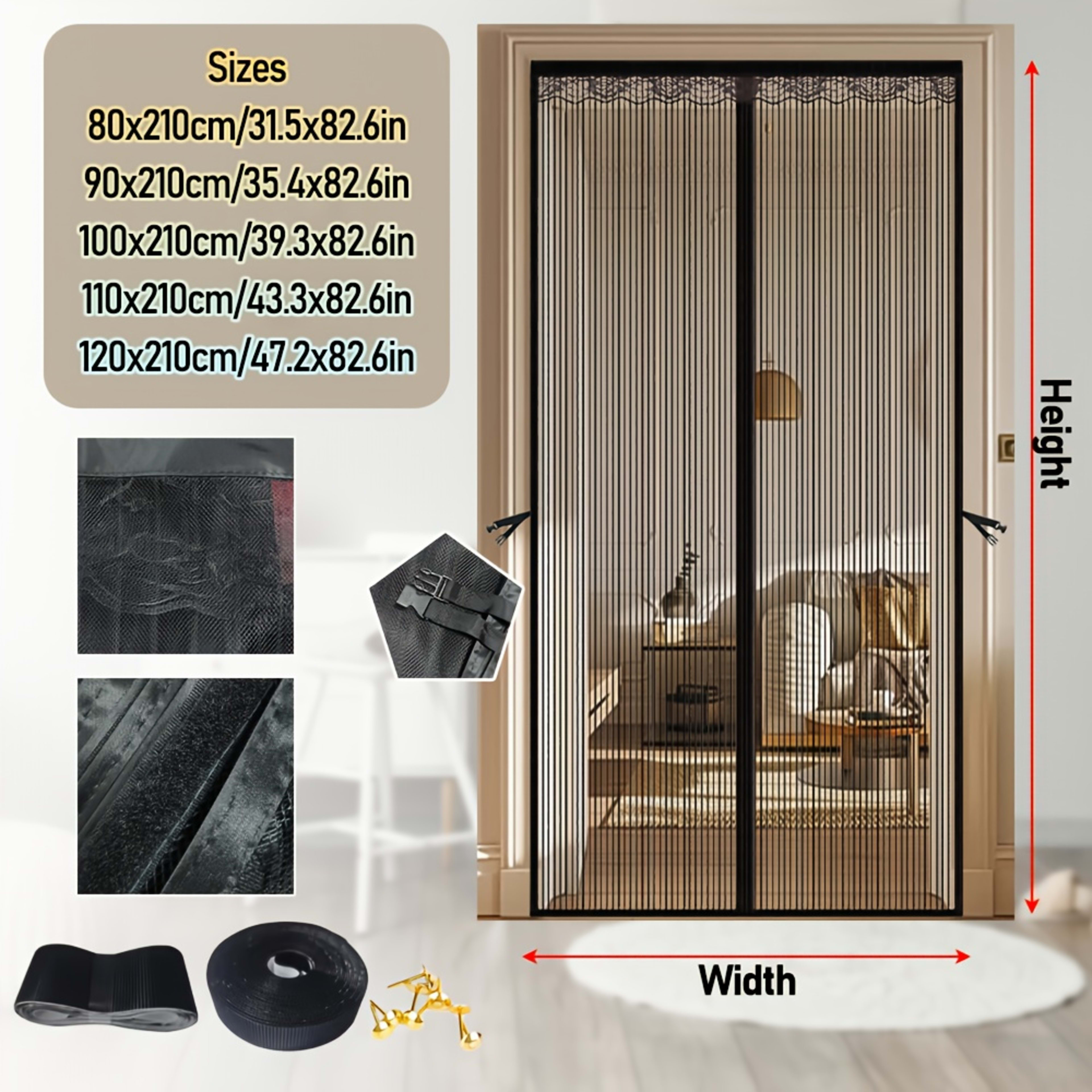 A Magnetic Mosquito-proof Door Curtain Made Of Fine Mesh Material That Effectively Keeps Mosquitoes Away. It Features A