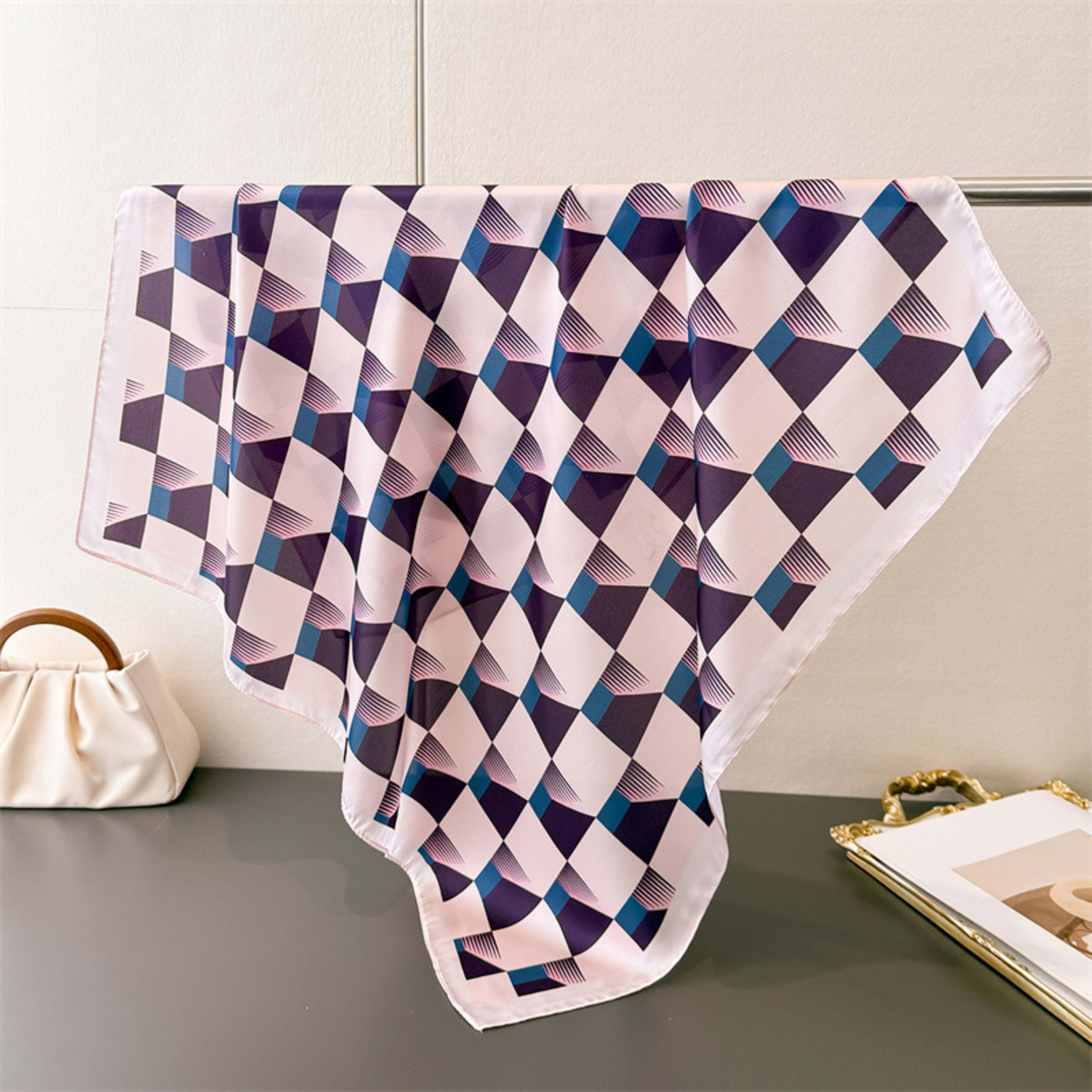 Korean-style Gentle Style Solid-checkered Wide Scarf With Multi-color Printed Fabric, Suitable For Women's Daily Wear As 7