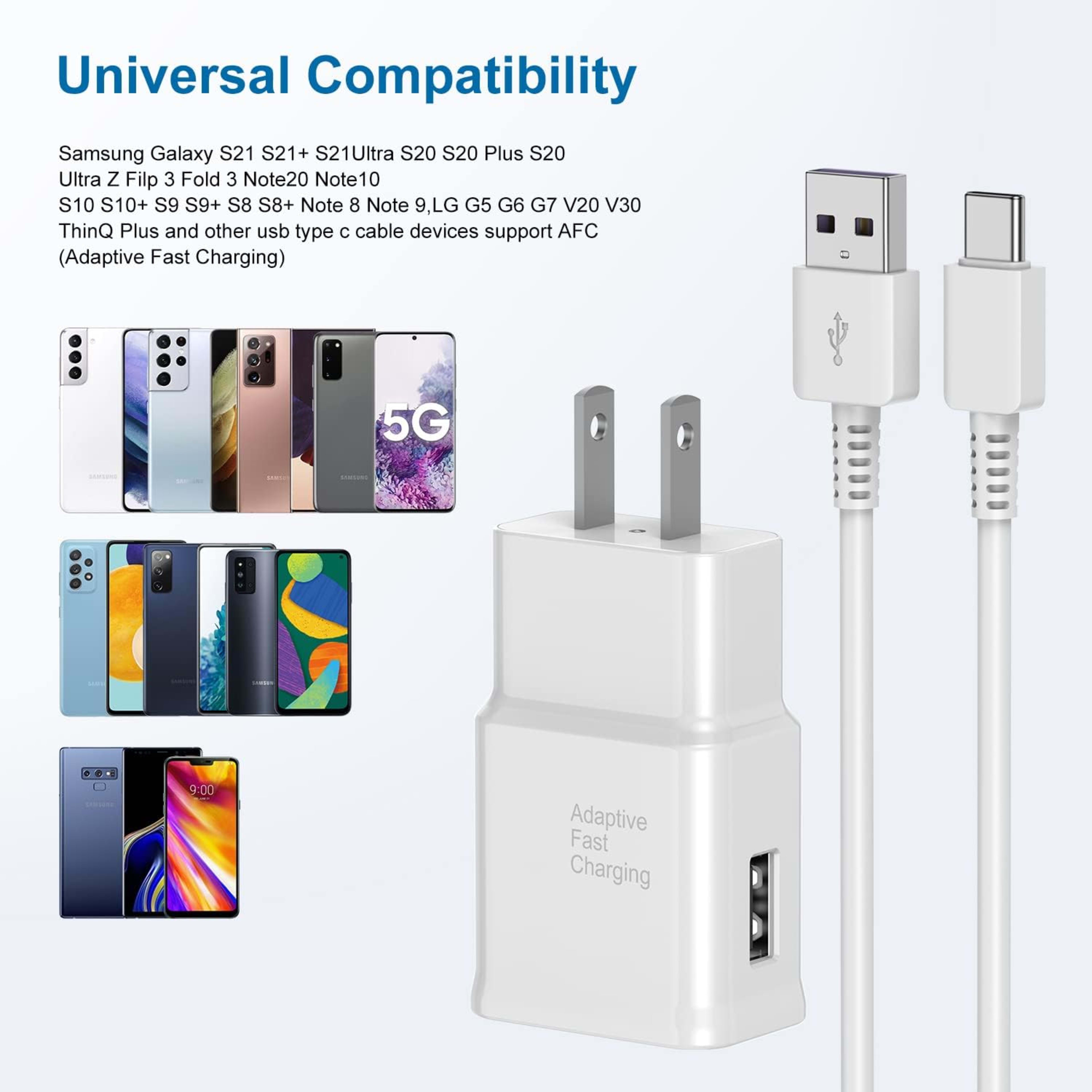 Type C Charger Fast Charging, 2 Pack USB C Android Phone Wall Charger Block And 6ft Charge Cable Cord, For Androids Gala 3