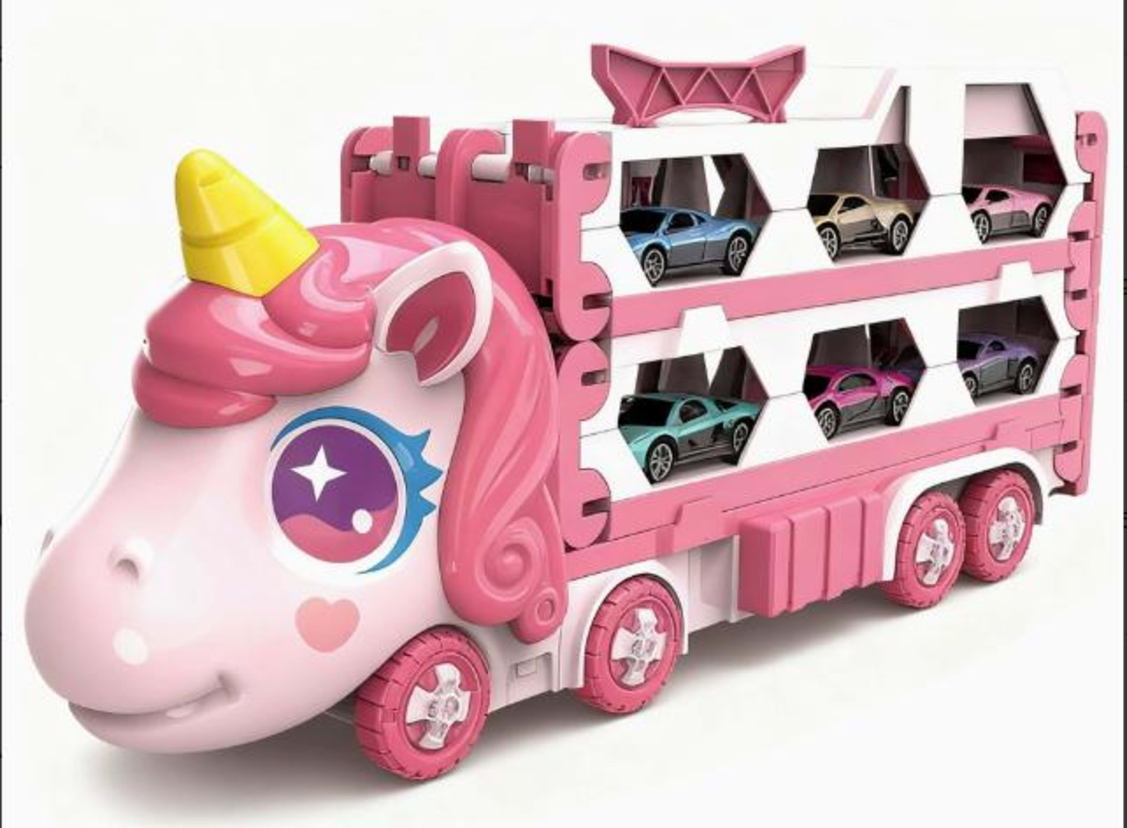 Cute  Transforming Truck Toy Expandable Racetrack & Vehicle Storage Set Portable Carrier With Mini Cars Toy For Girls Ag 14
