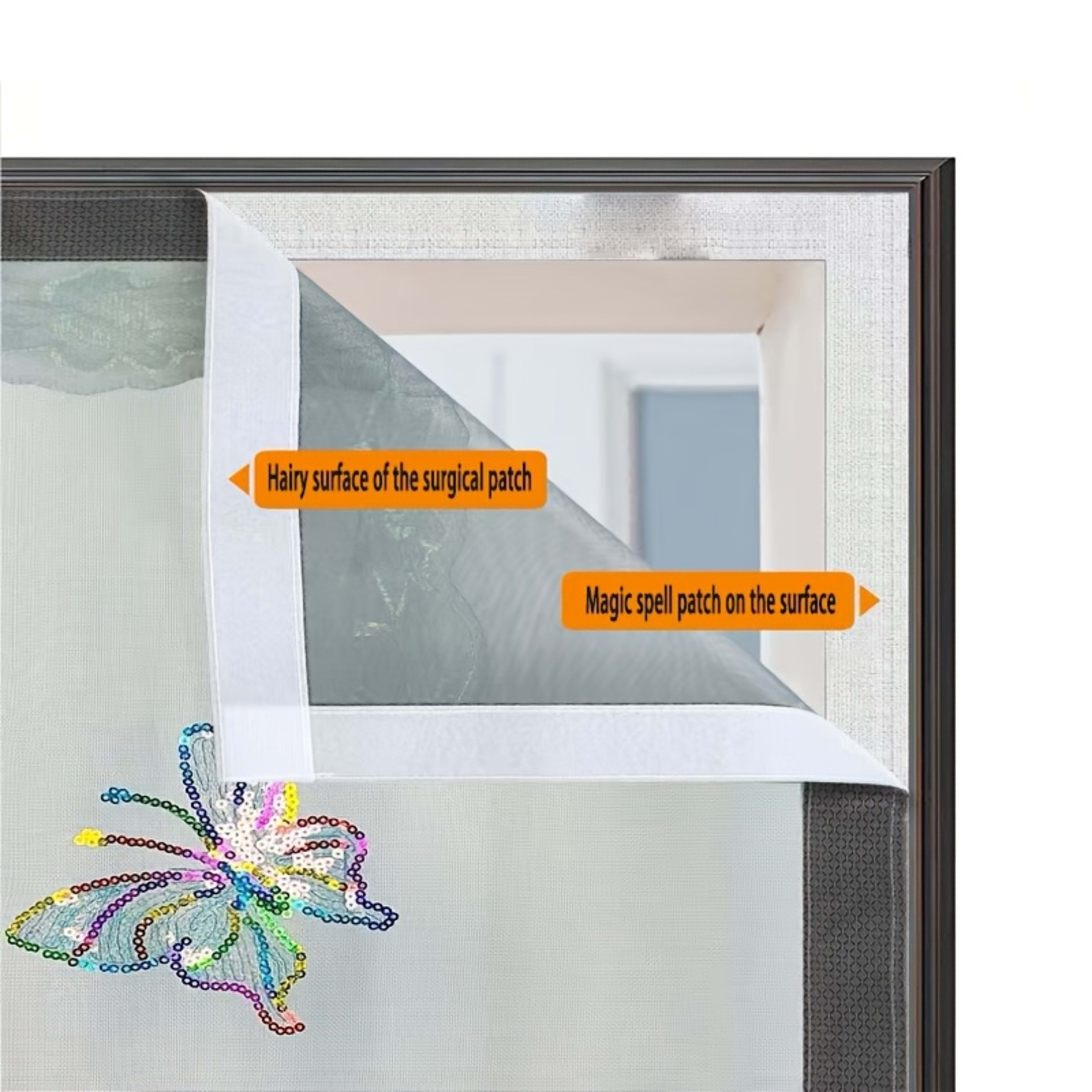Durable Mosquito Mesh Door, Butterfly Embroidery, Magnetic Auto-Close, Thick Net, Self-Adhesive, Easy Install, Bedroom,  10