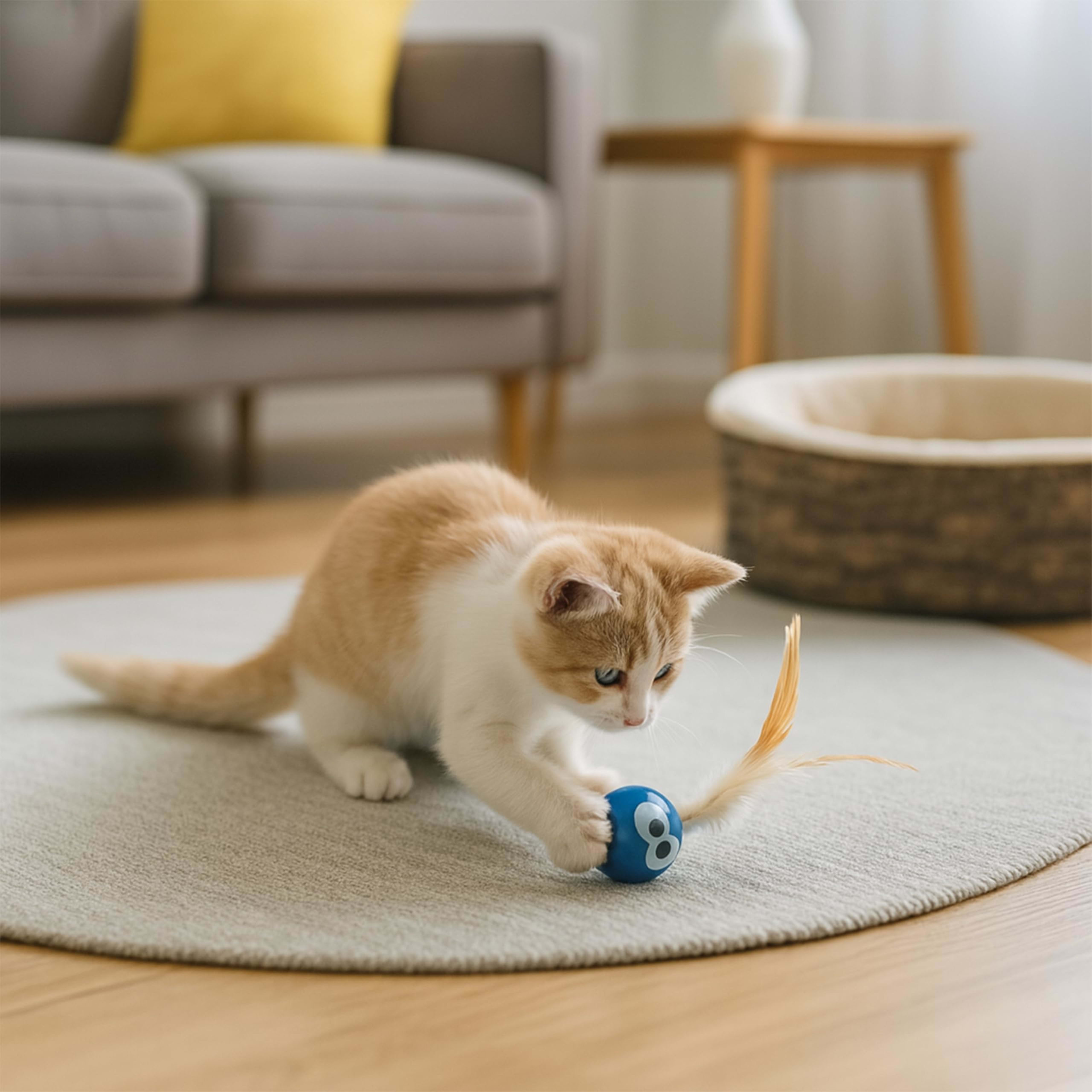 Bouncing Balls Cat Toy With Feather - Interactive Cat Bouncing Ball With Tail, Bouncing Cat Toy For Indoor Cats & Playfu 4