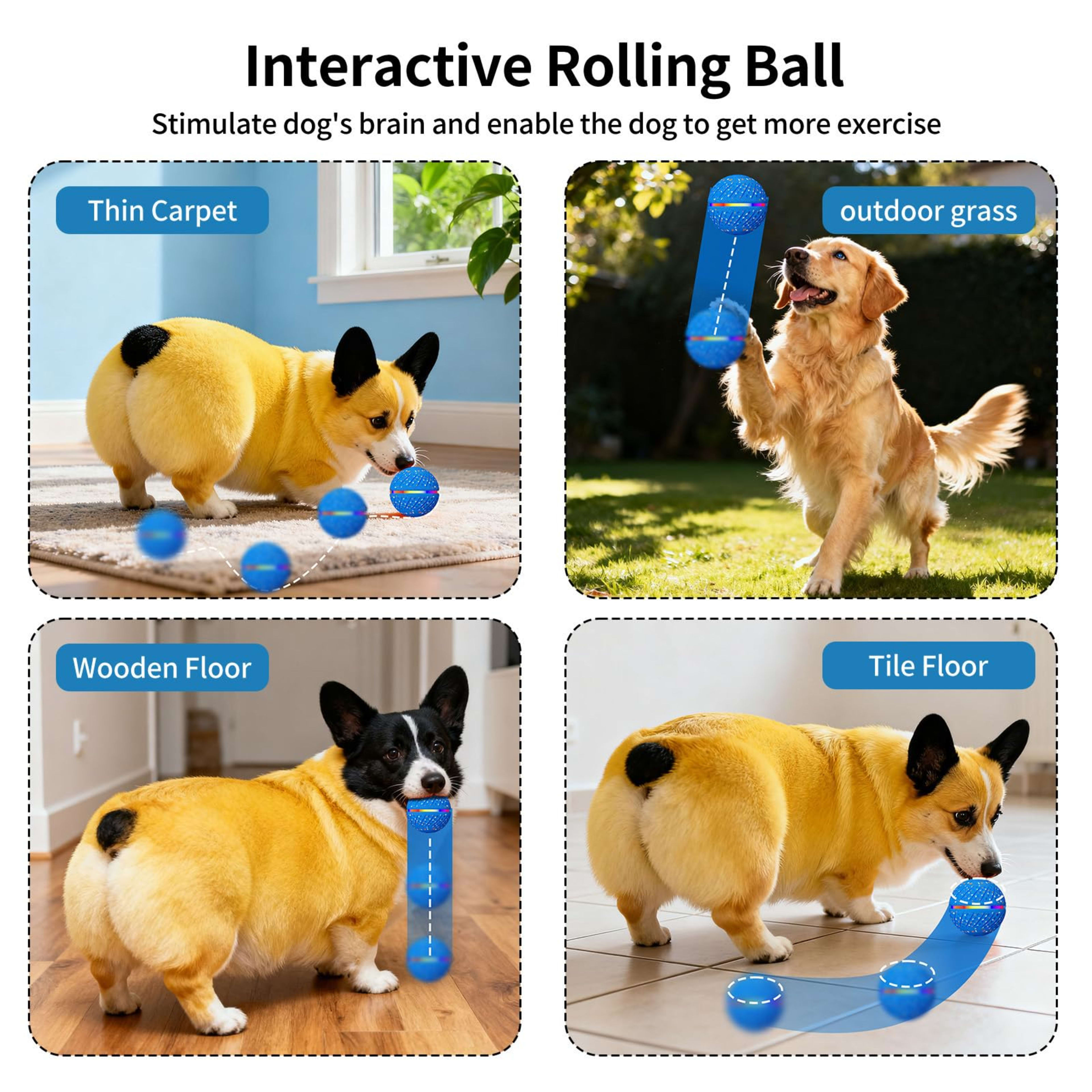 Interactive Dog Toys Ball, Smart Moving Bouncing Dog Ball With Colorful Lights, Automatic Moving, Bouncing And Rotating, 3