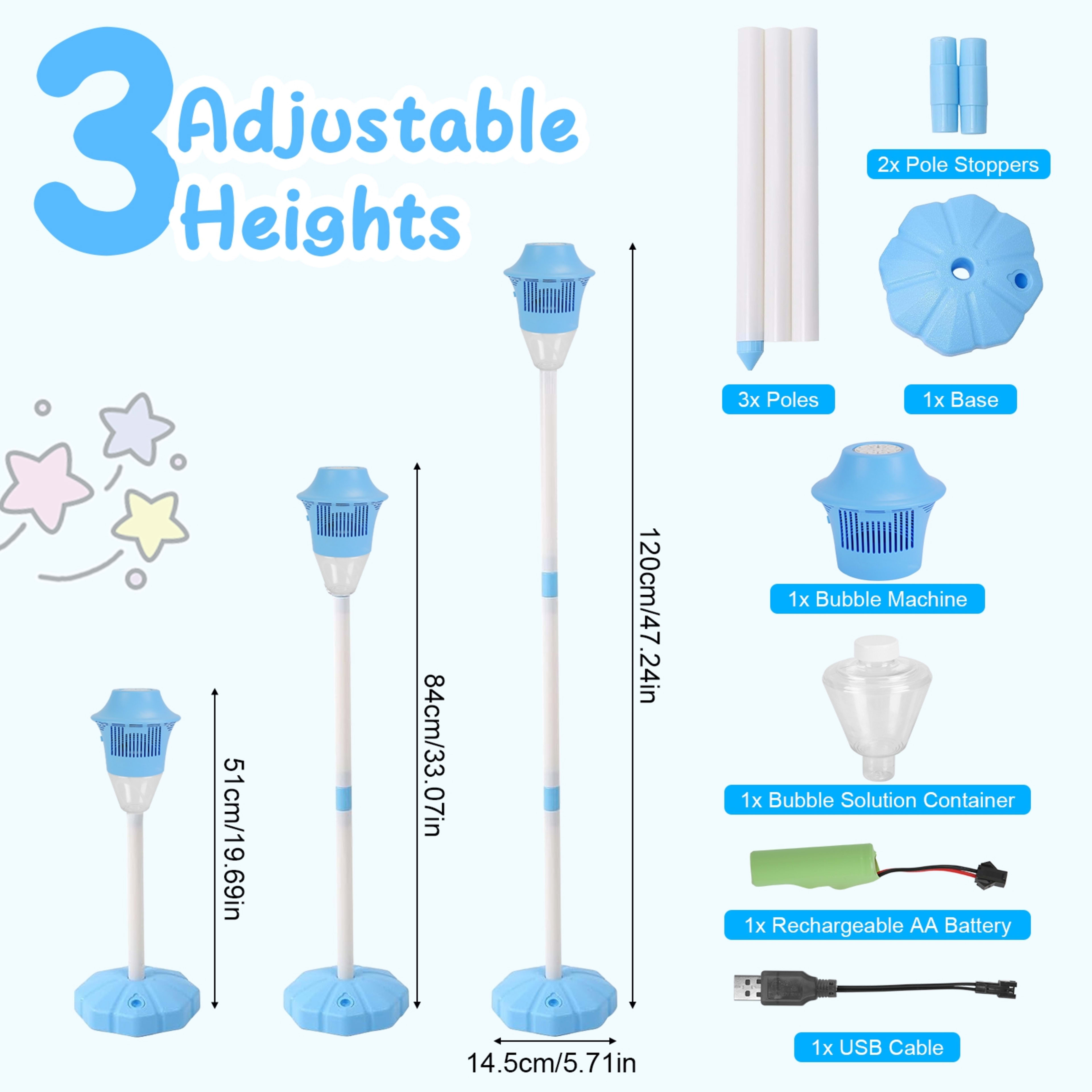 1Pc 3 In 1 Standing Bubble Machine With Colorful Lights And Music Rechargeable Bubble Maker Stand With 2 Modes 3 Adjusta 6