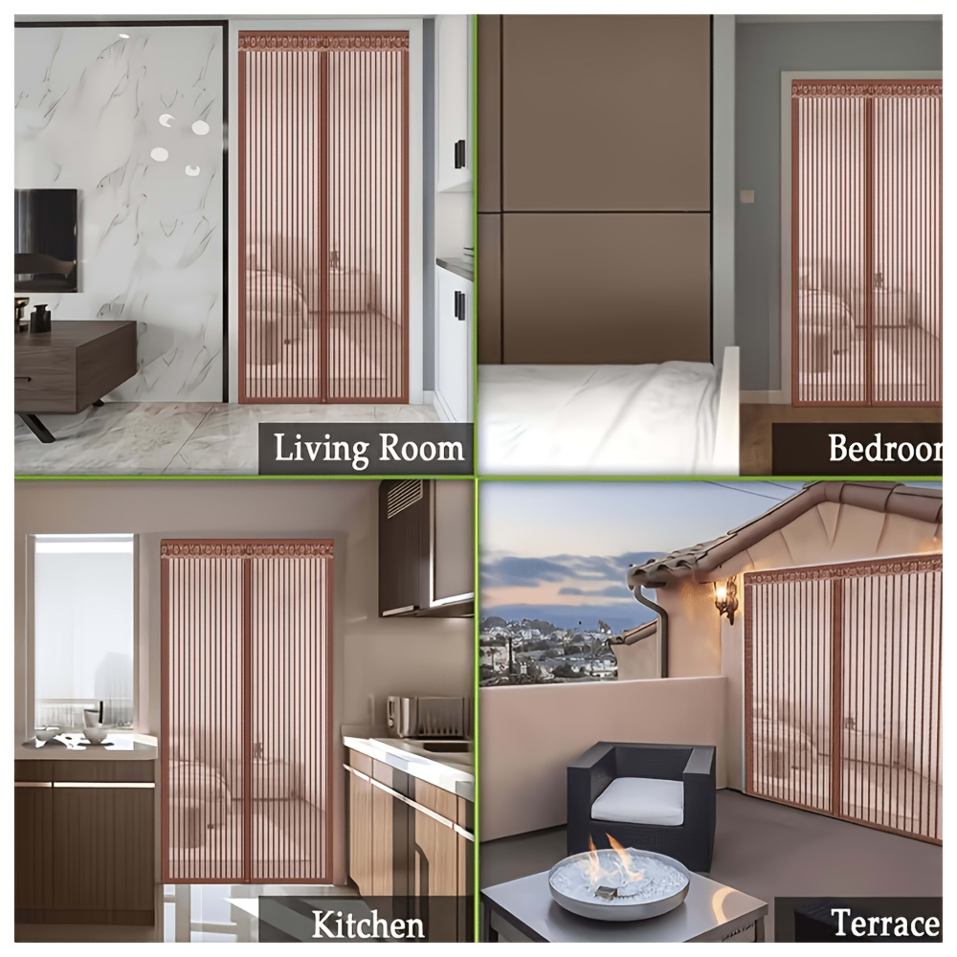 A Brown Magnetic Door Curtain, Breathable Mosquito-proof Screen For Summer, Home Living Room, Bedroom, Kitchen Decorativ 5