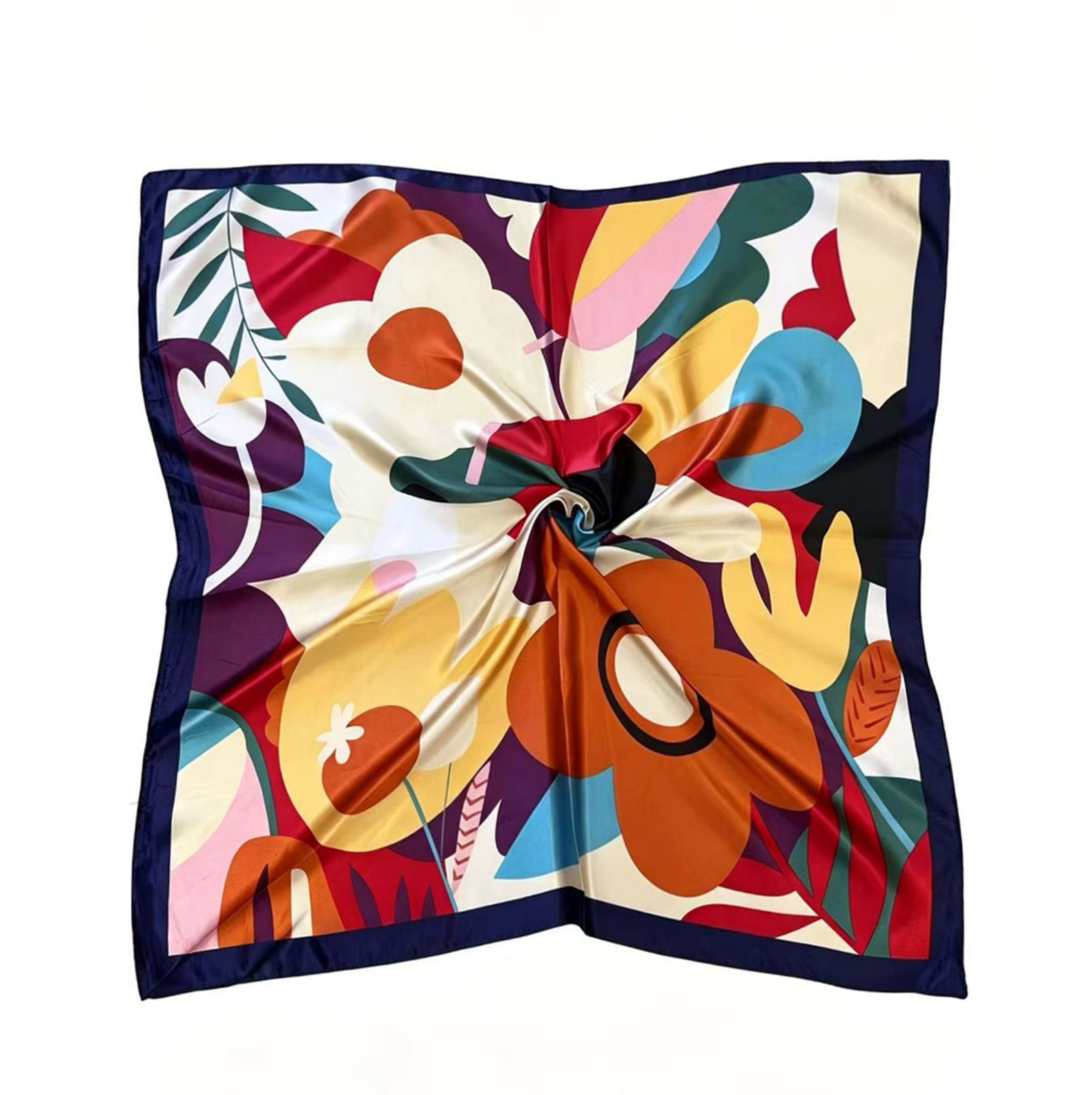 Abstract Floral Imitation Satin Square Scarf, Retro Decorative Scarf, Fashionable And Versatile Summer Lightweight Heads 4