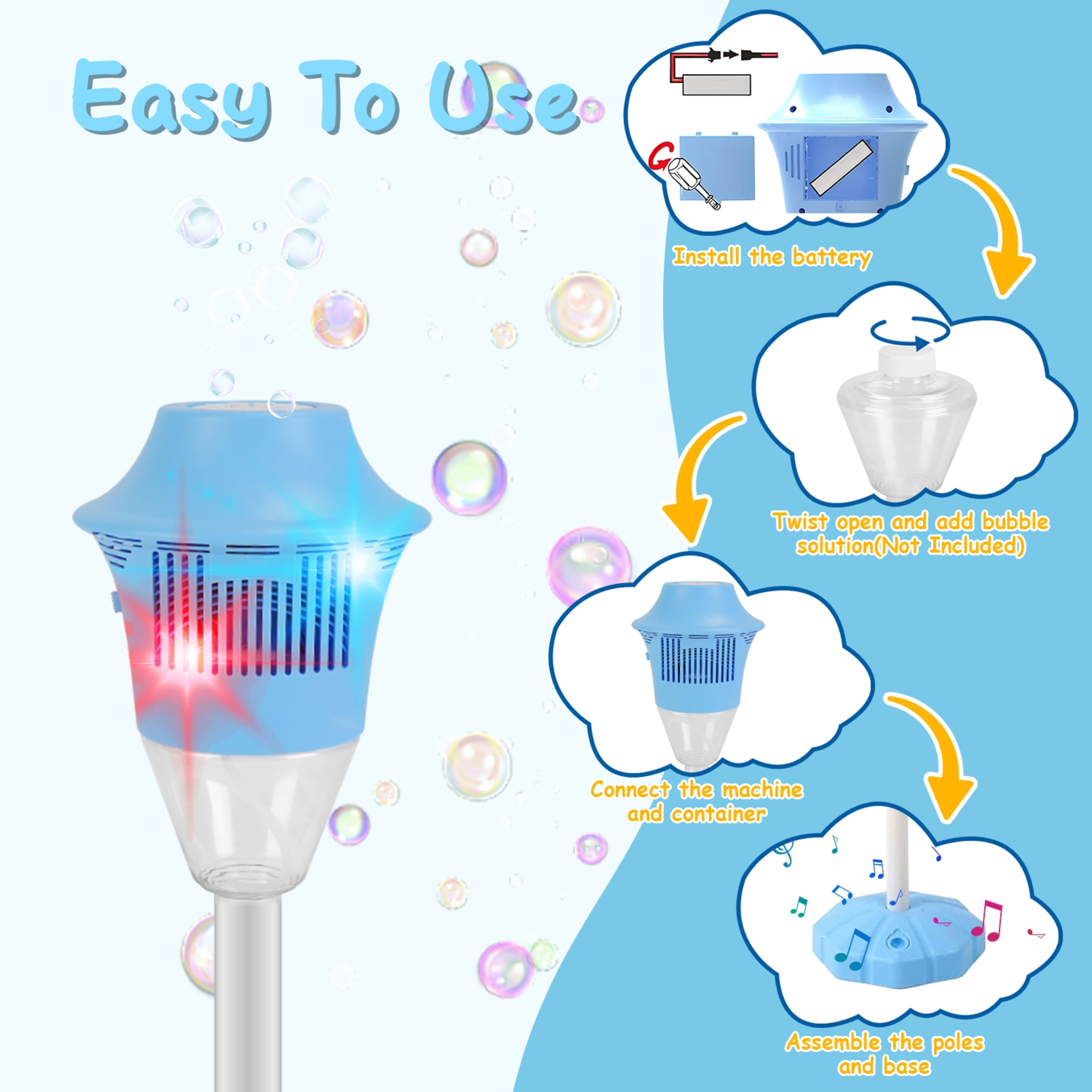 1Pc 3 In 1 Standing Bubble Machine With Colorful Lights And Music Rechargeable Bubble Maker Stand With 2 Modes 3 Adjusta 10