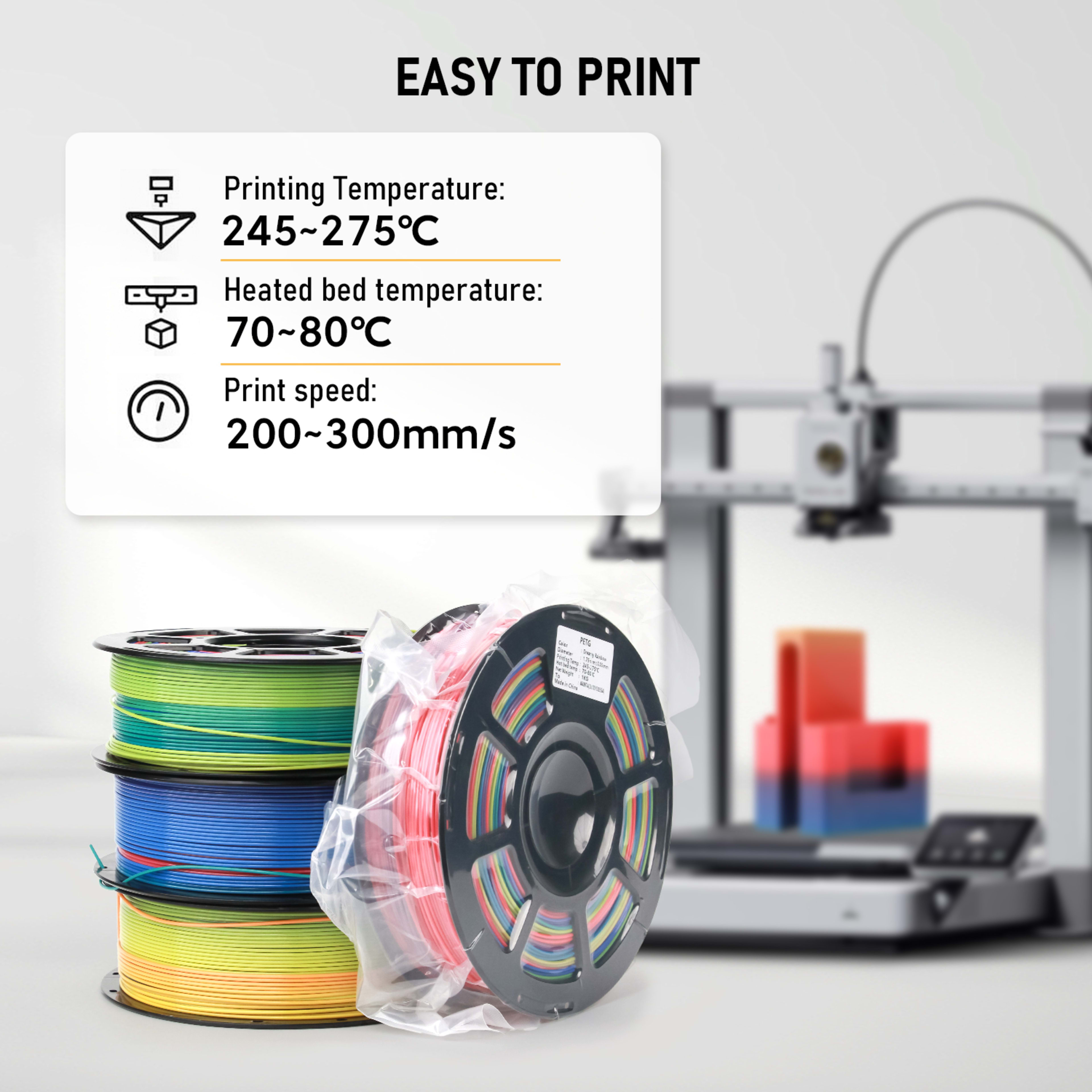 Rainbow Gradient PETG Filament For 3D Printers, Multicolor Color Changing Printing Material, Compatible With Most FDM Pr
