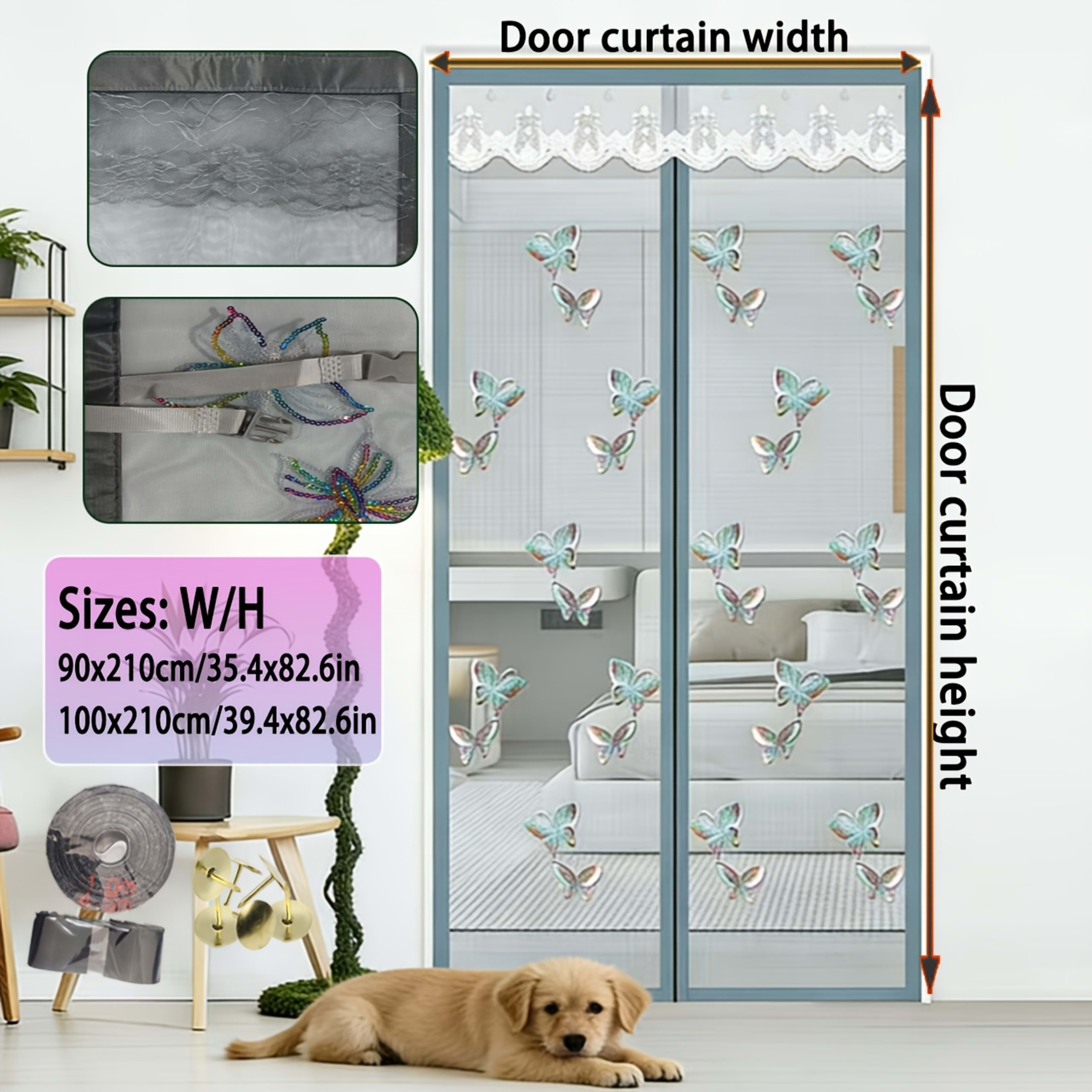 Durable Mosquito Mesh Door, Butterfly Embroidery, Magnetic Auto-Close, Thick Net, Self-Adhesive, Easy Install, Bedroom,