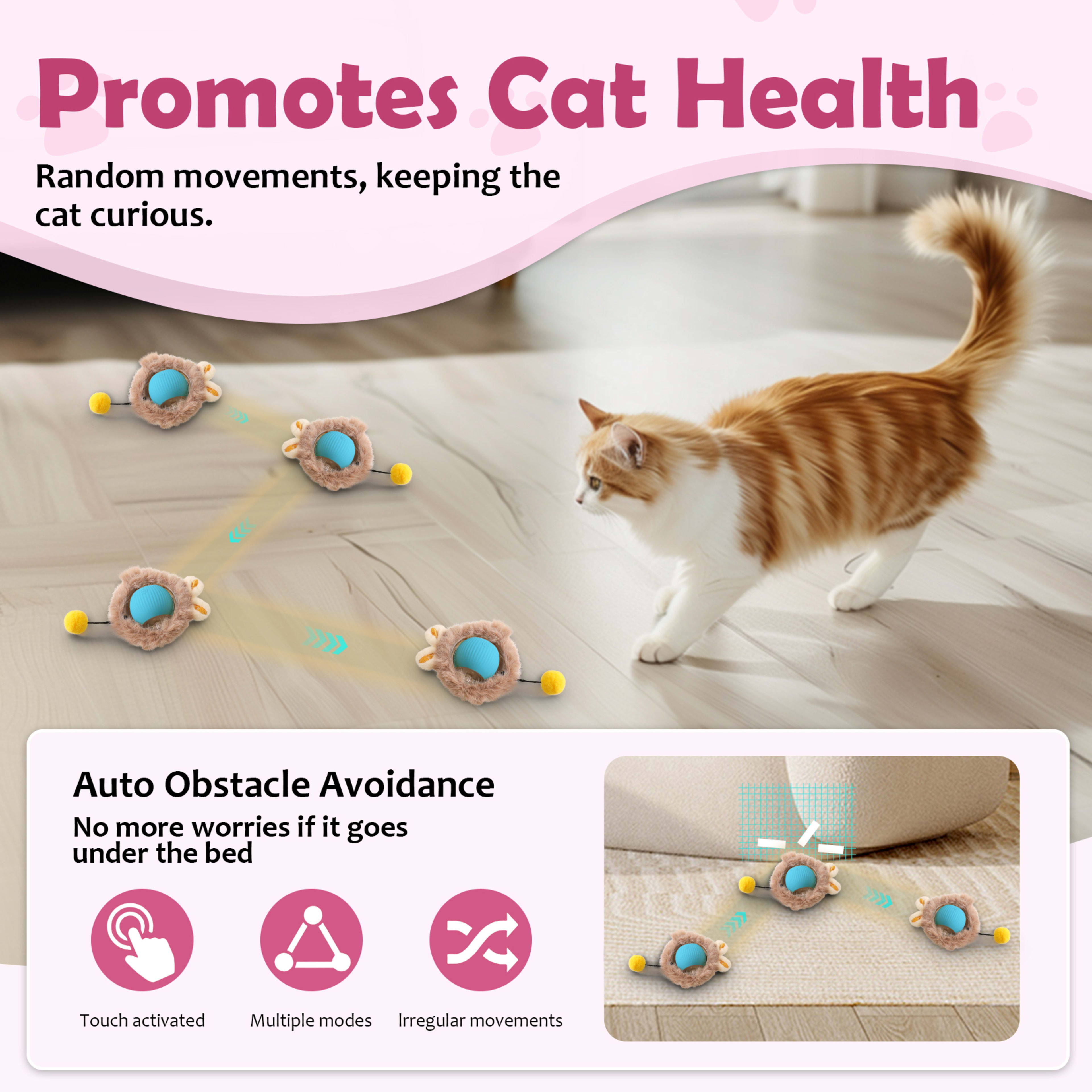Interactive Toys Ball For Cats, Dog,Agile Moving Cat Ball ,Motion Activated Automatic Moving Ball With Lights,with Fluff 9