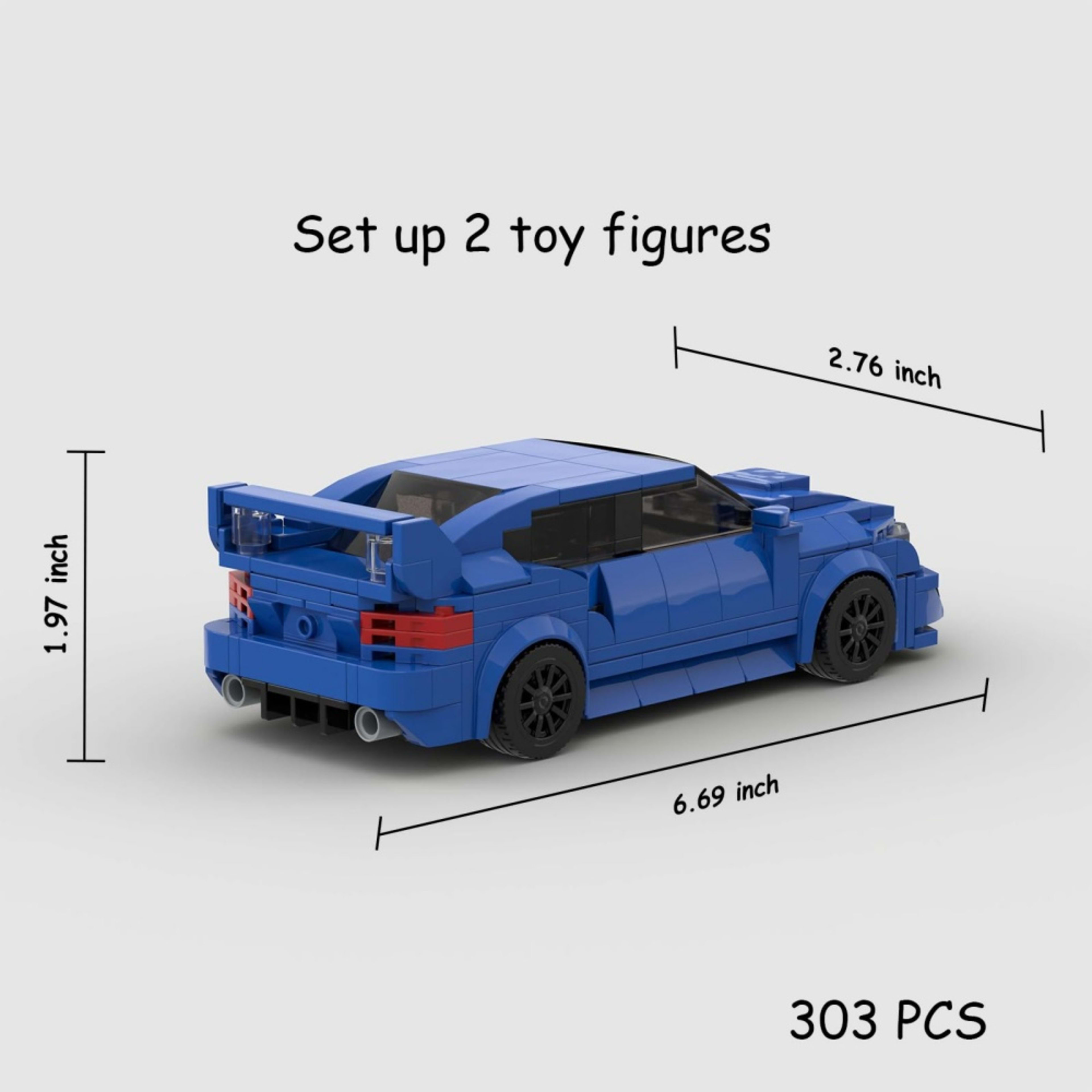 303PCS Blue JDM Rally Car Building Blocks, WRX STI Inspired Sports Sedan Toy With Rear Wing Kit For Kids 6 And Adults ,C 4