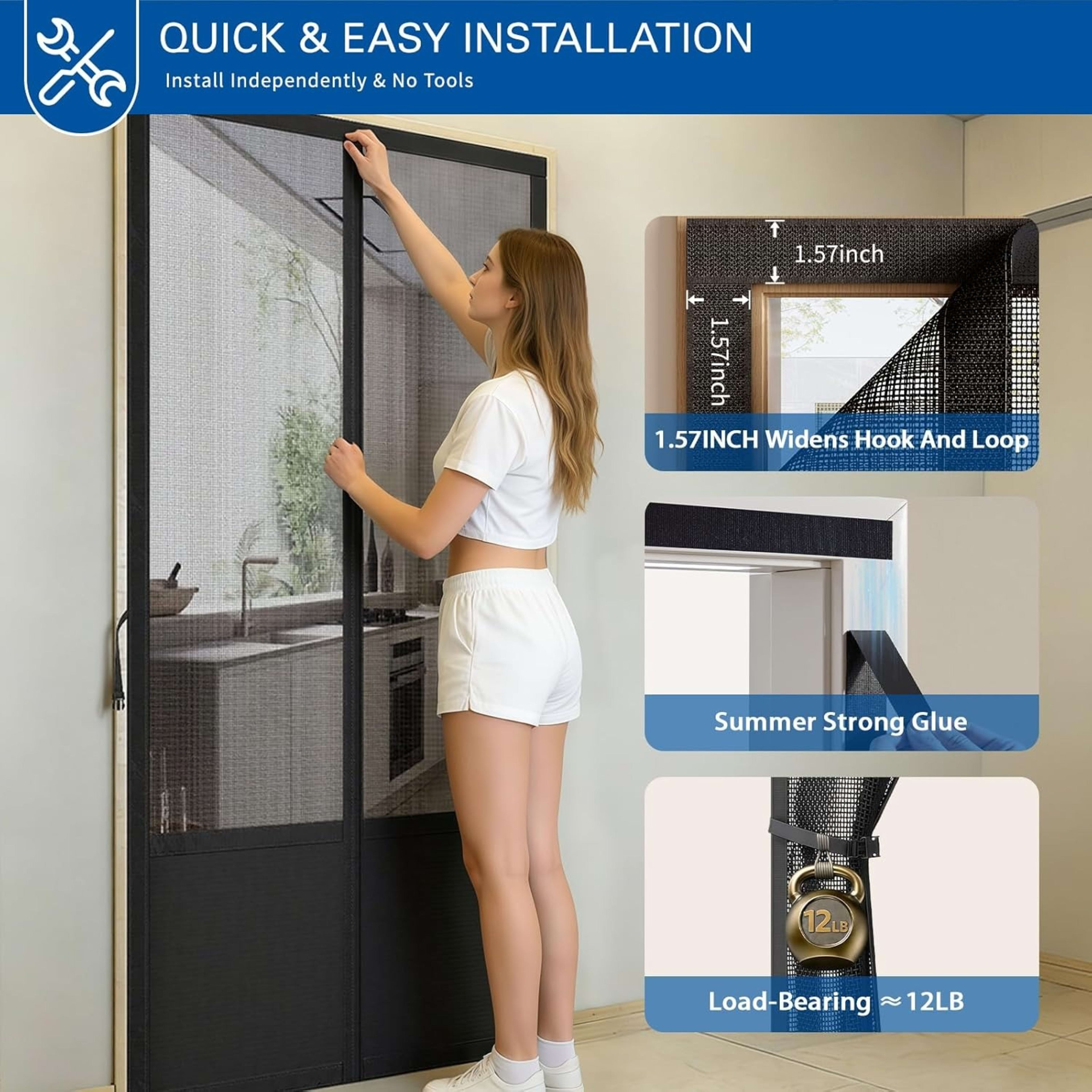Magnetic Mesh Door Screen, No Drilling Required, Anti-Mosquito Dustproof, Automatic Closure, Pet Friendly, Ideal For Liv 3